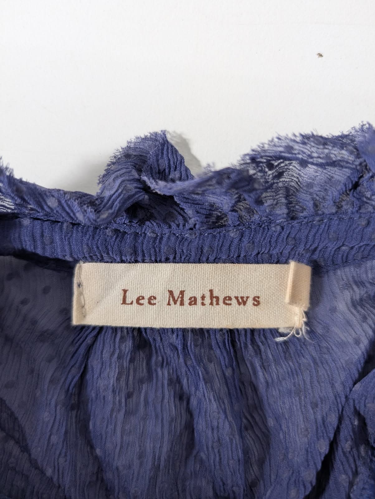 Lee Mathews Navy Blue Swiss Dot Silk Ruffle Maxi Dress — photo 3 of 5