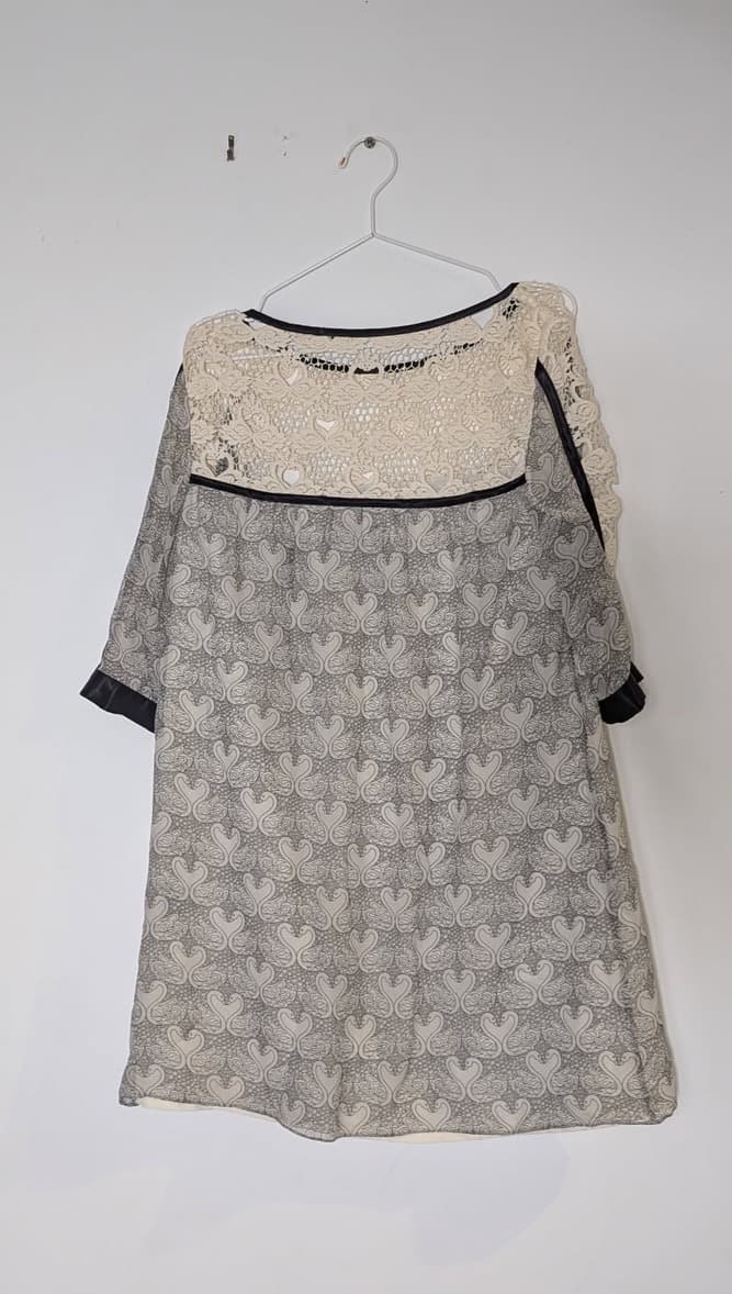 Disaya Silk Chiffon Dress - Cream & Grey Swan Print UK 12 — photo 2 of 7