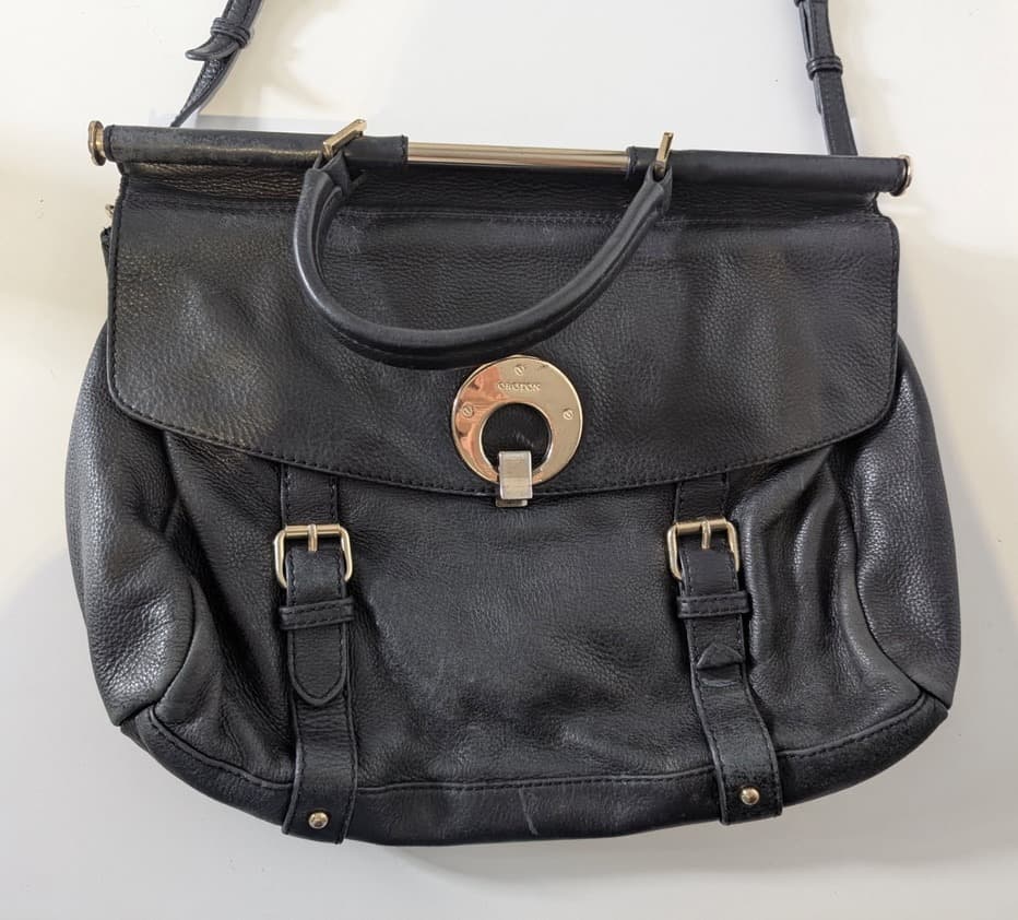 Oroton Black Leather Handbag With Circular Logo Hardware — photo 1 of 10