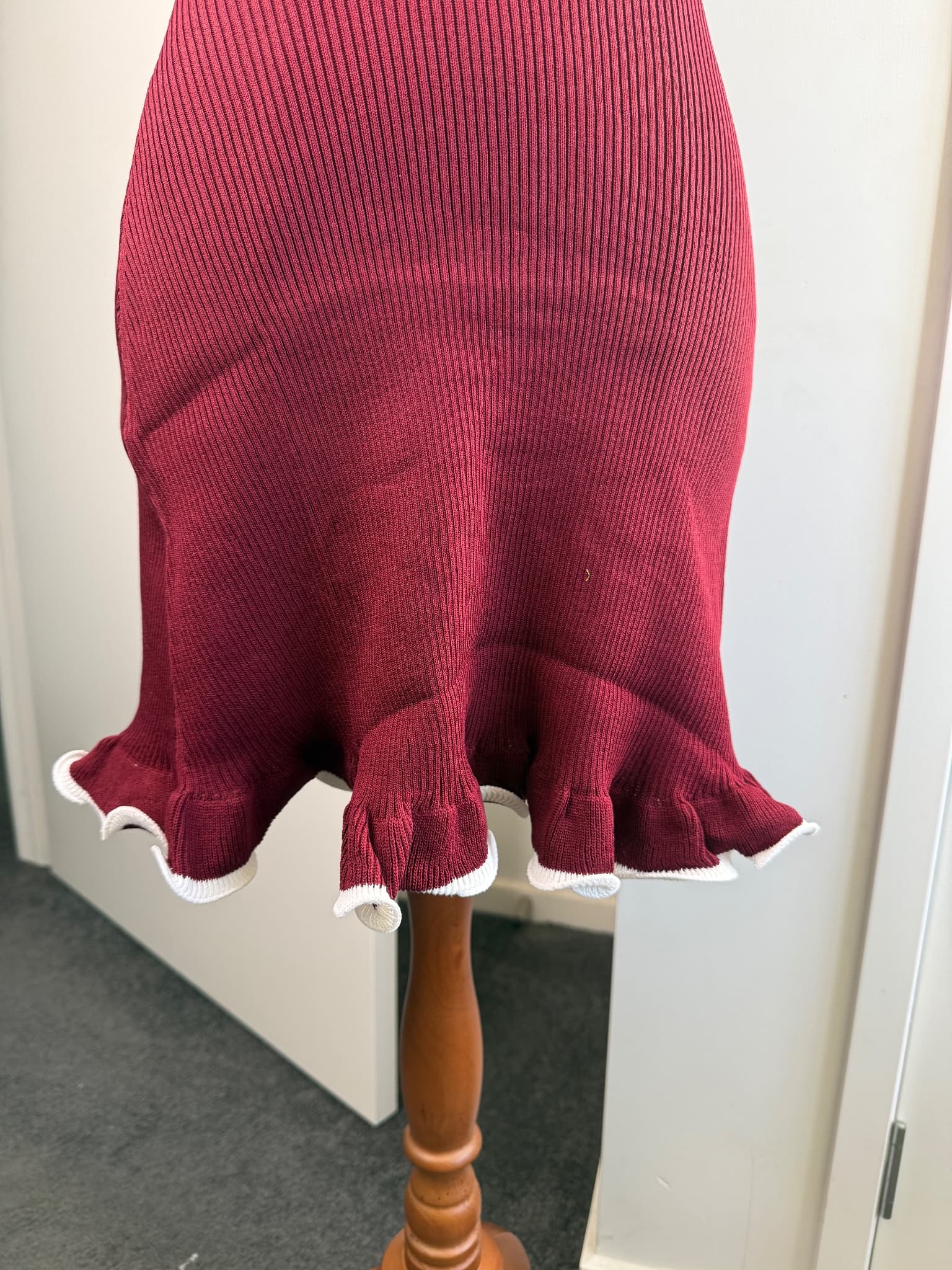 Luvalot Burgundy Strapless Ribbed Mini Dress With Lettuce Hem — photo 3 of 5