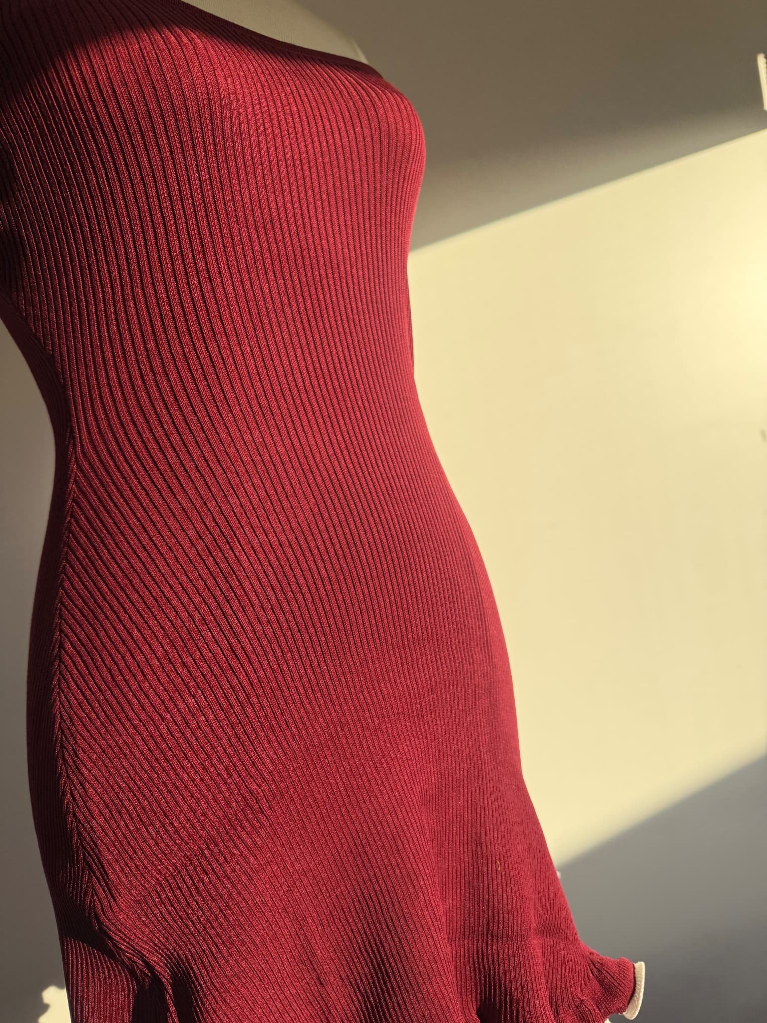 Luvalot Burgundy Strapless Ribbed Mini Dress With Lettuce Hem — photo 4 of 5