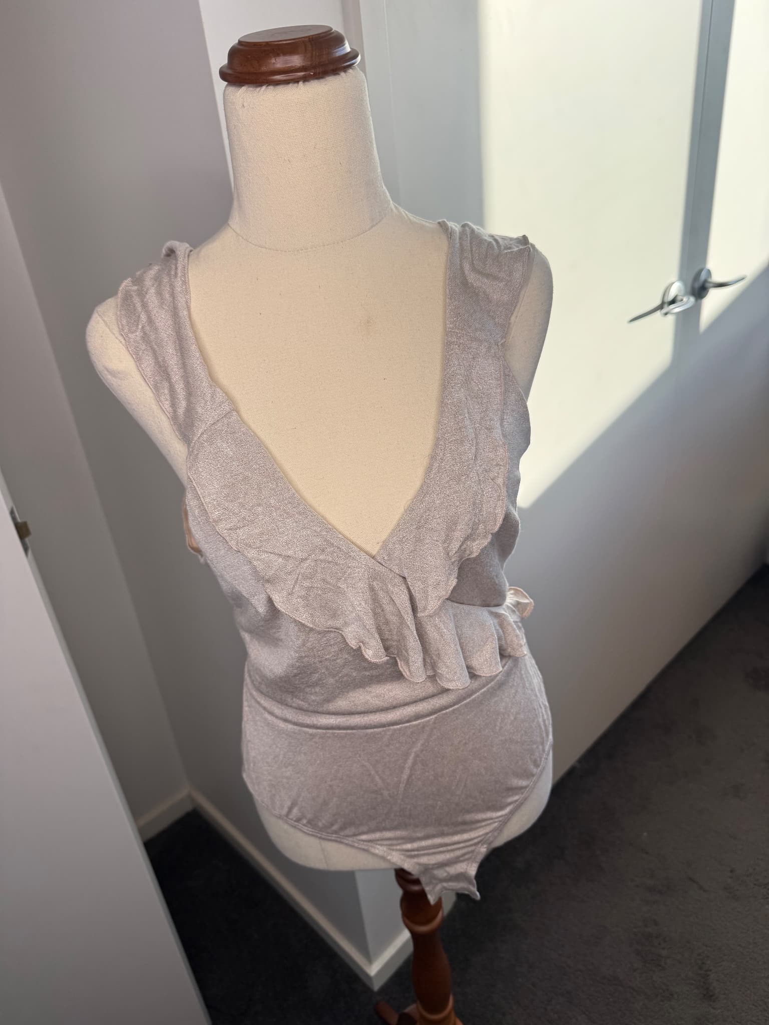 Metallic Ruffle Wrap Bodysuit Silver Size 12 — photo 2 of 6