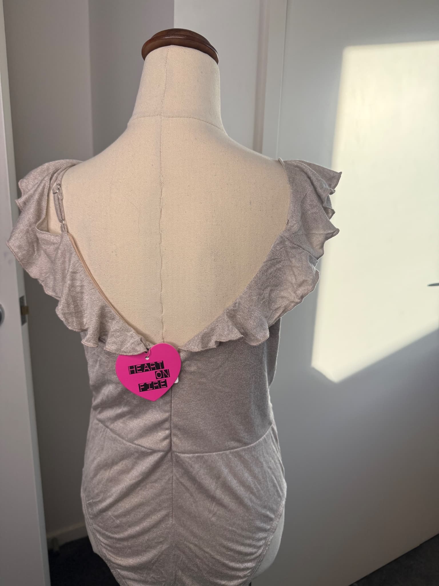 Metallic Ruffle Wrap Bodysuit Silver Size 12 — photo 5 of 6