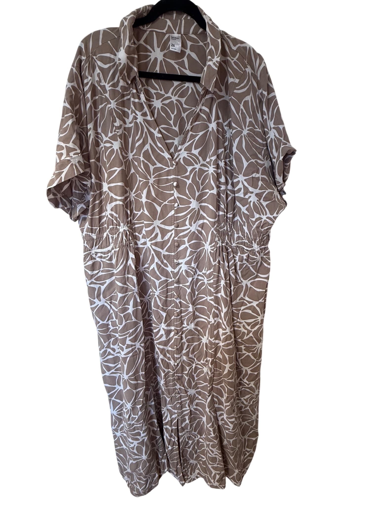 Anko Curve Button-Front Midi Dress Brown Patterned Size 26 — photo 1 of 10