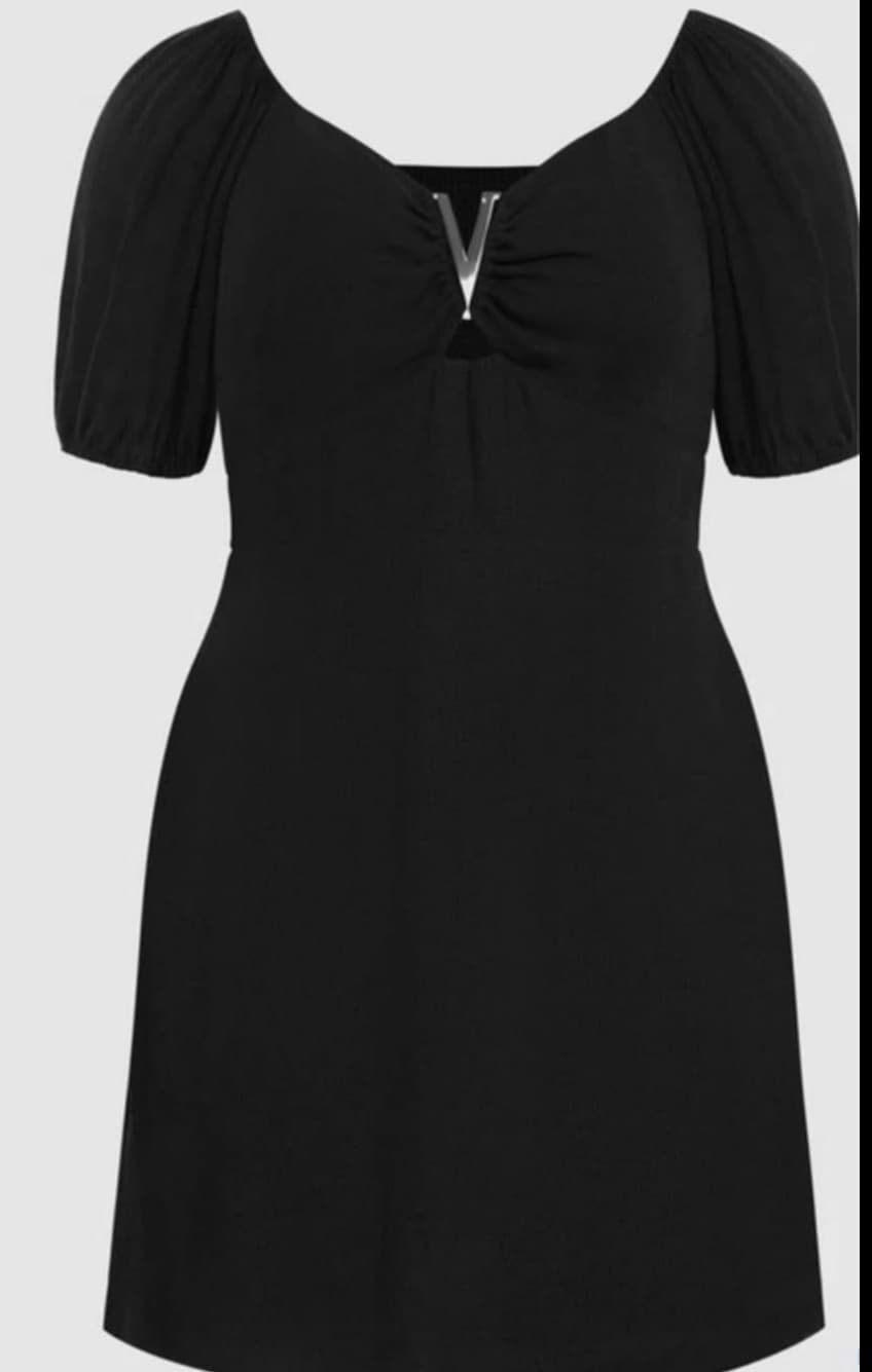 City Chic Black V-Neck Puff Sleeve Mini Dress — photo 2 of 3