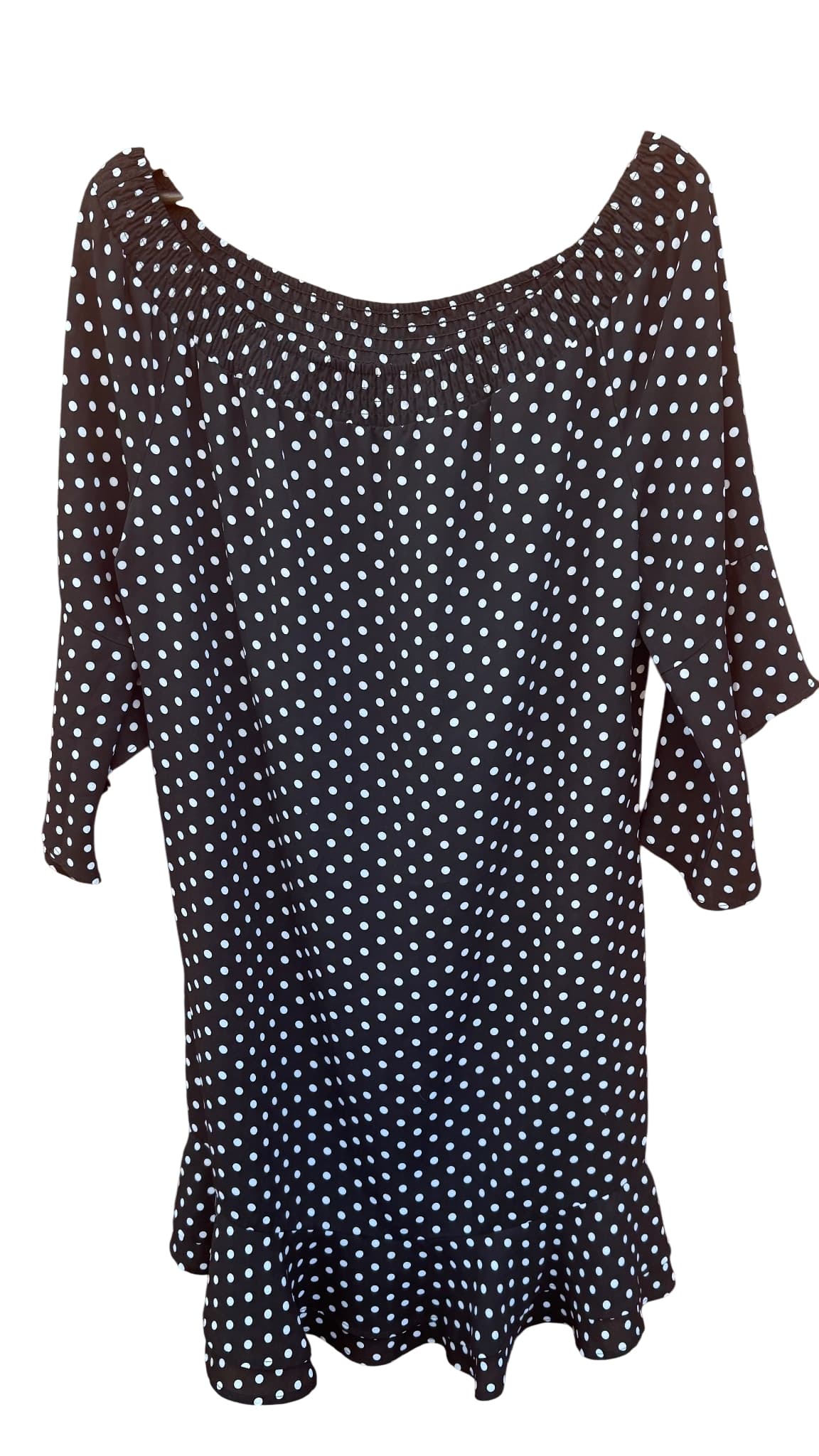Crossroads Off-Shoulder Ruffle Dress Black and White Polka Dot Size 14 — photo 1 of 10