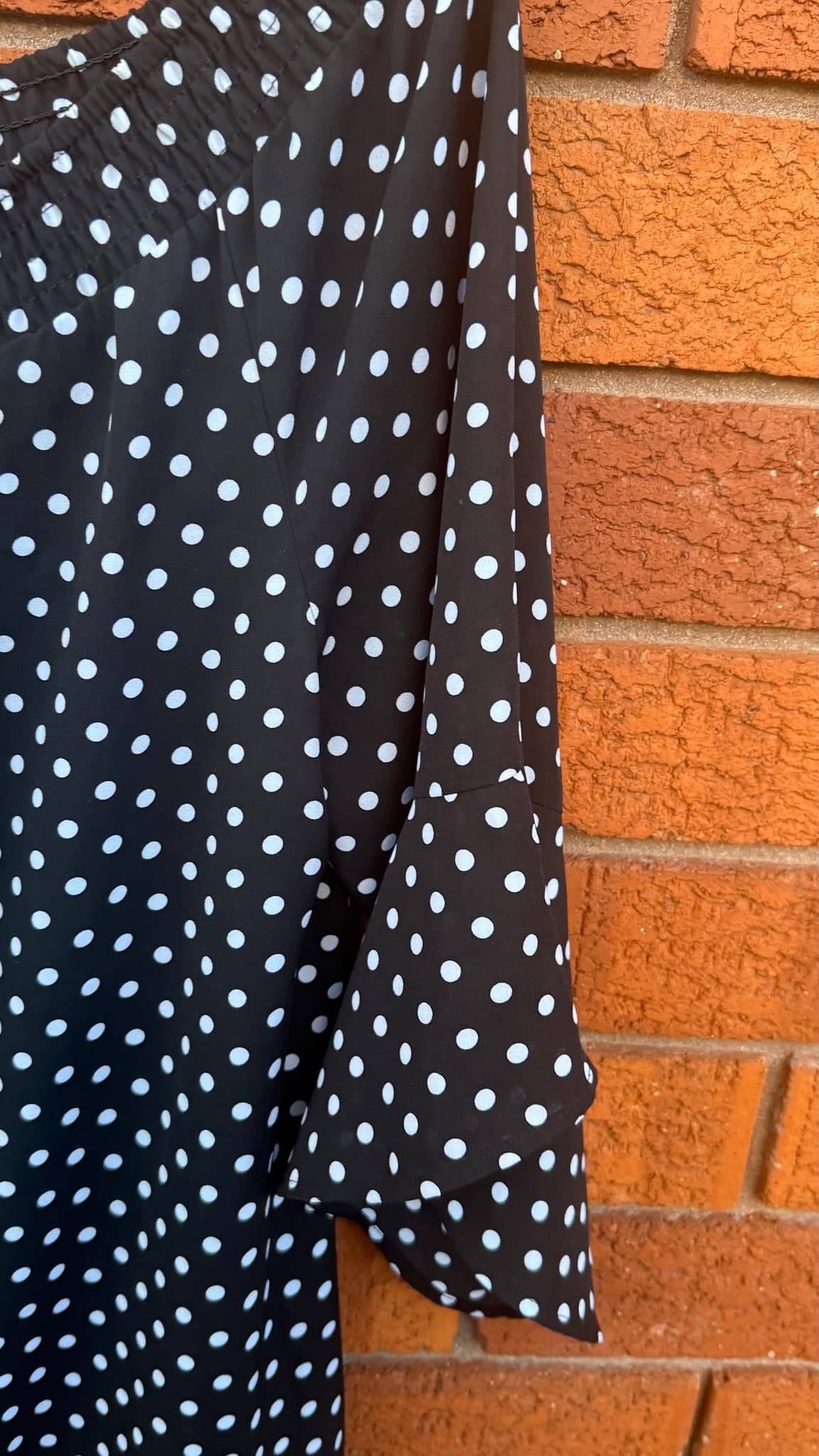Crossroads Off-Shoulder Ruffle Dress Black and White Polka Dot Size 14 — photo 7 of 10