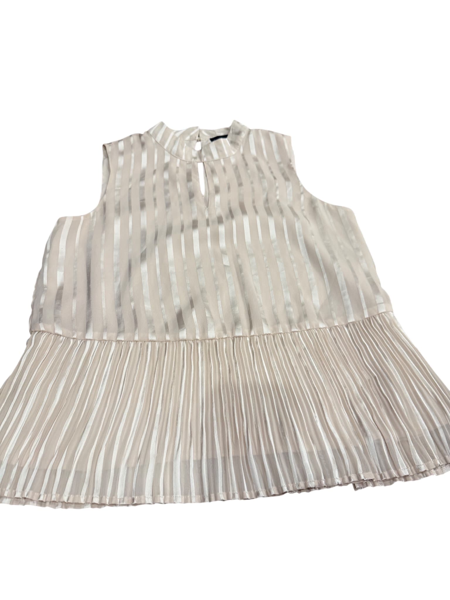 Dannii Minogue Satin Stripe Pleated Peplum Blouse Cream Size M — photo 2 of 11