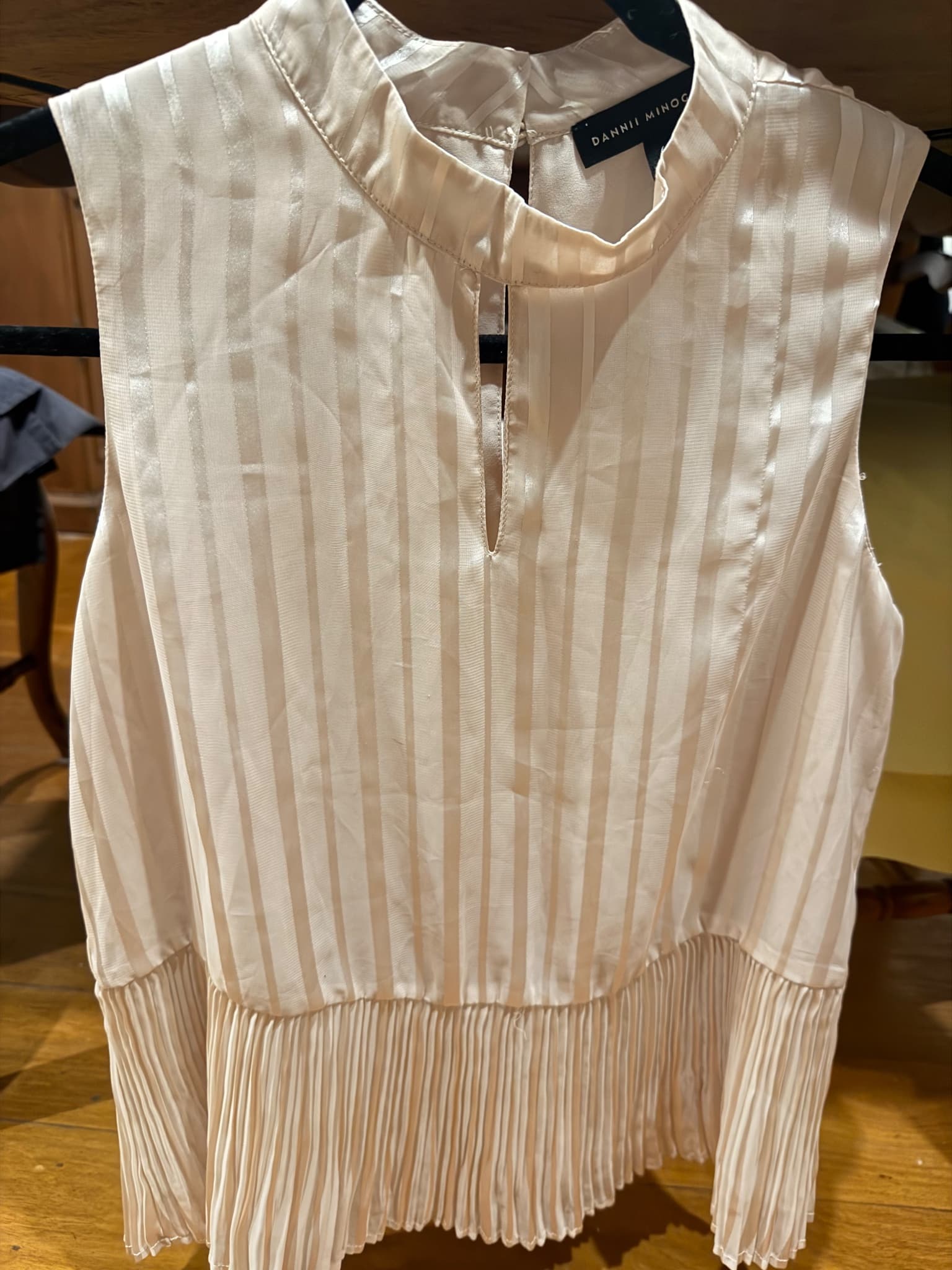 Dannii Minogue Satin Stripe Pleated Peplum Blouse Cream Size M — photo 1 of 11