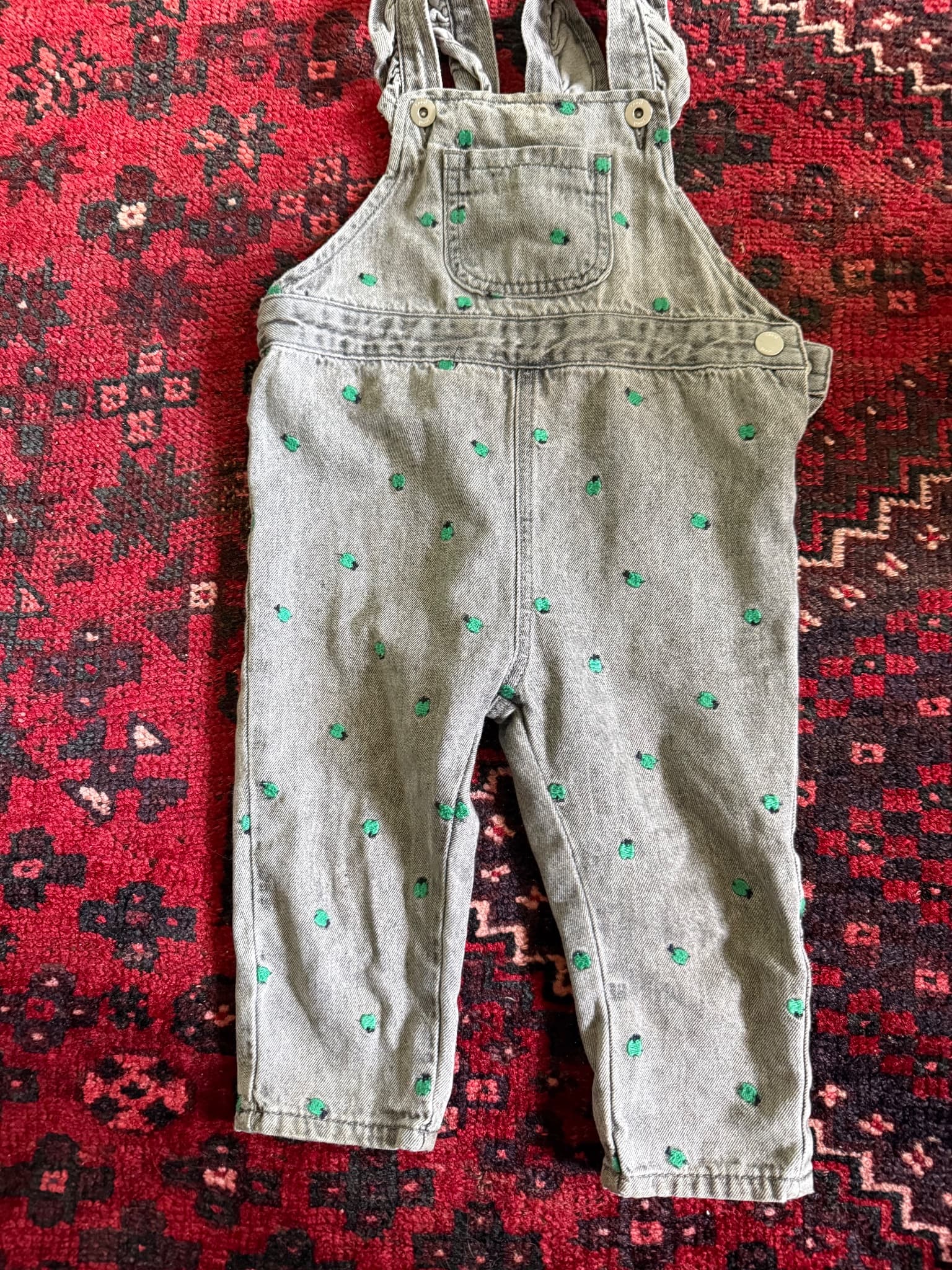 Seed Apple Embroidered Denim Overalls Grey 12-18 Months — photo 2 of 10