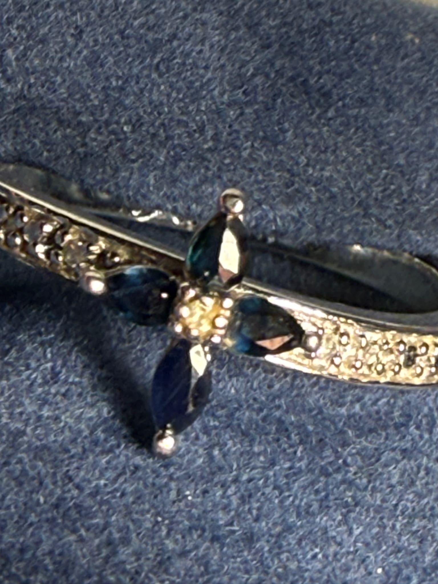 The Bradford Exchange Marquise Sapphire and Diamond Flower Ring Size 7 — photo 4 of 7