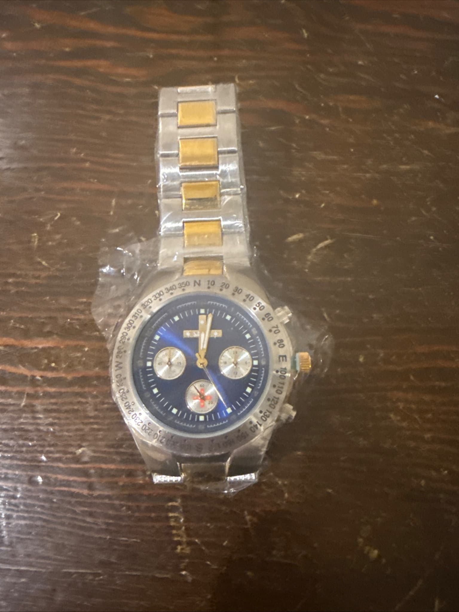 Two-Tone Chronograph Style Watch Blue Dial — photo 5 of 11