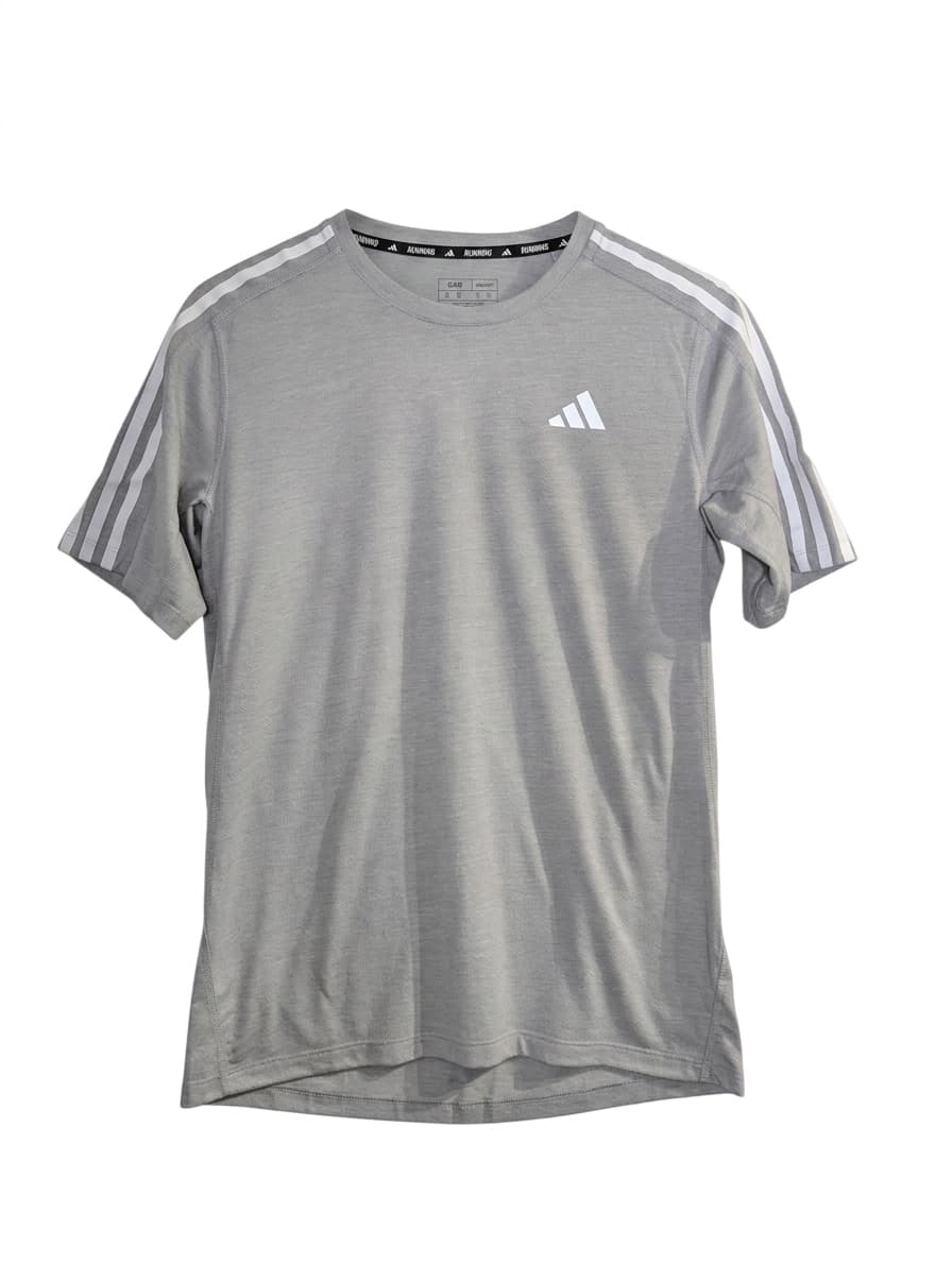 Adidas Own The Run 3-Stripes Tee - Men's Grey Running Shirt Size S — photo 1 of 9