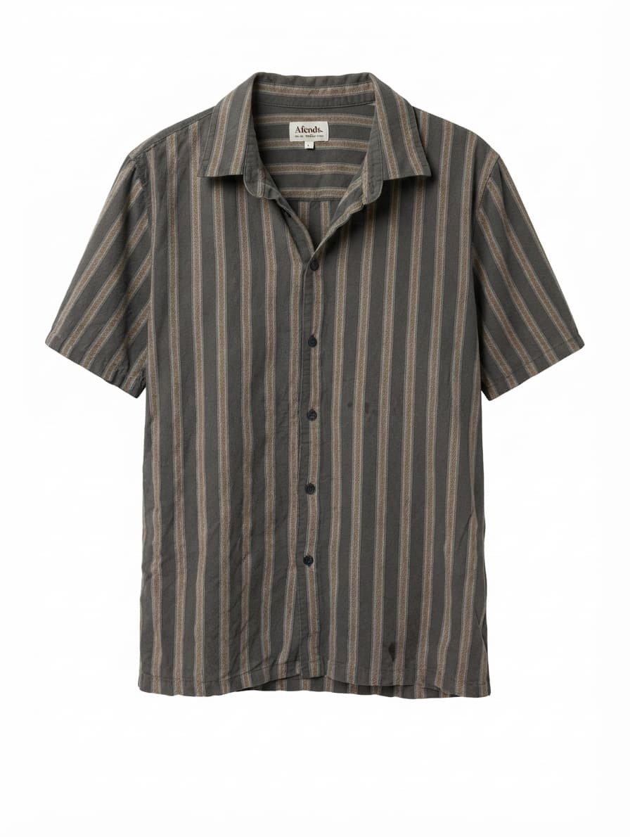 Afends Short Sleeve Striped Button-Up Shirt Grey Men's L — photo 1 of 10