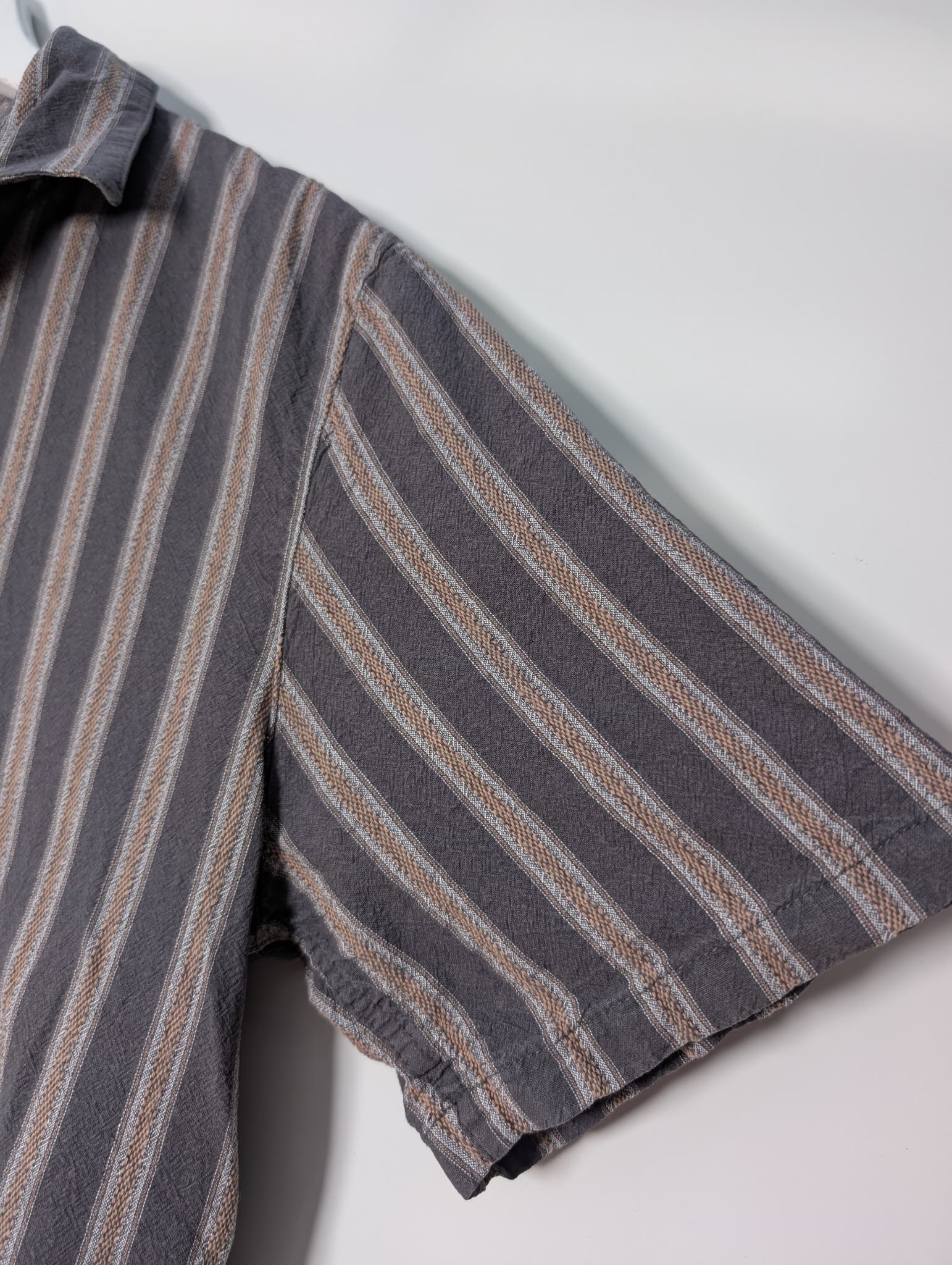 Afends Short Sleeve Striped Button-Up Shirt Grey Men's L — photo 2 of 10