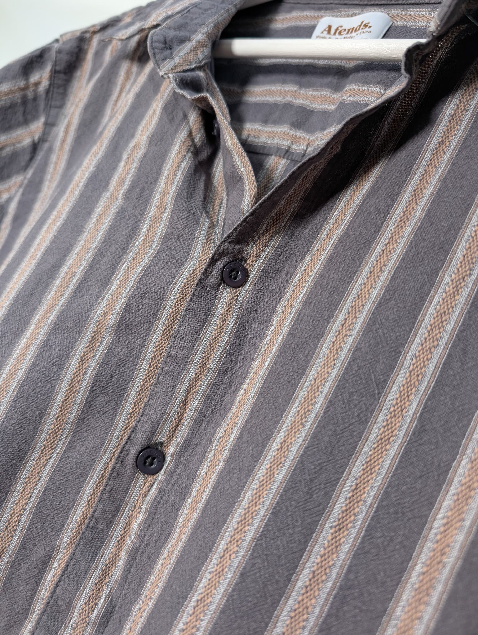 Afends Short Sleeve Striped Button-Up Shirt Grey Men's L — photo 3 of 10