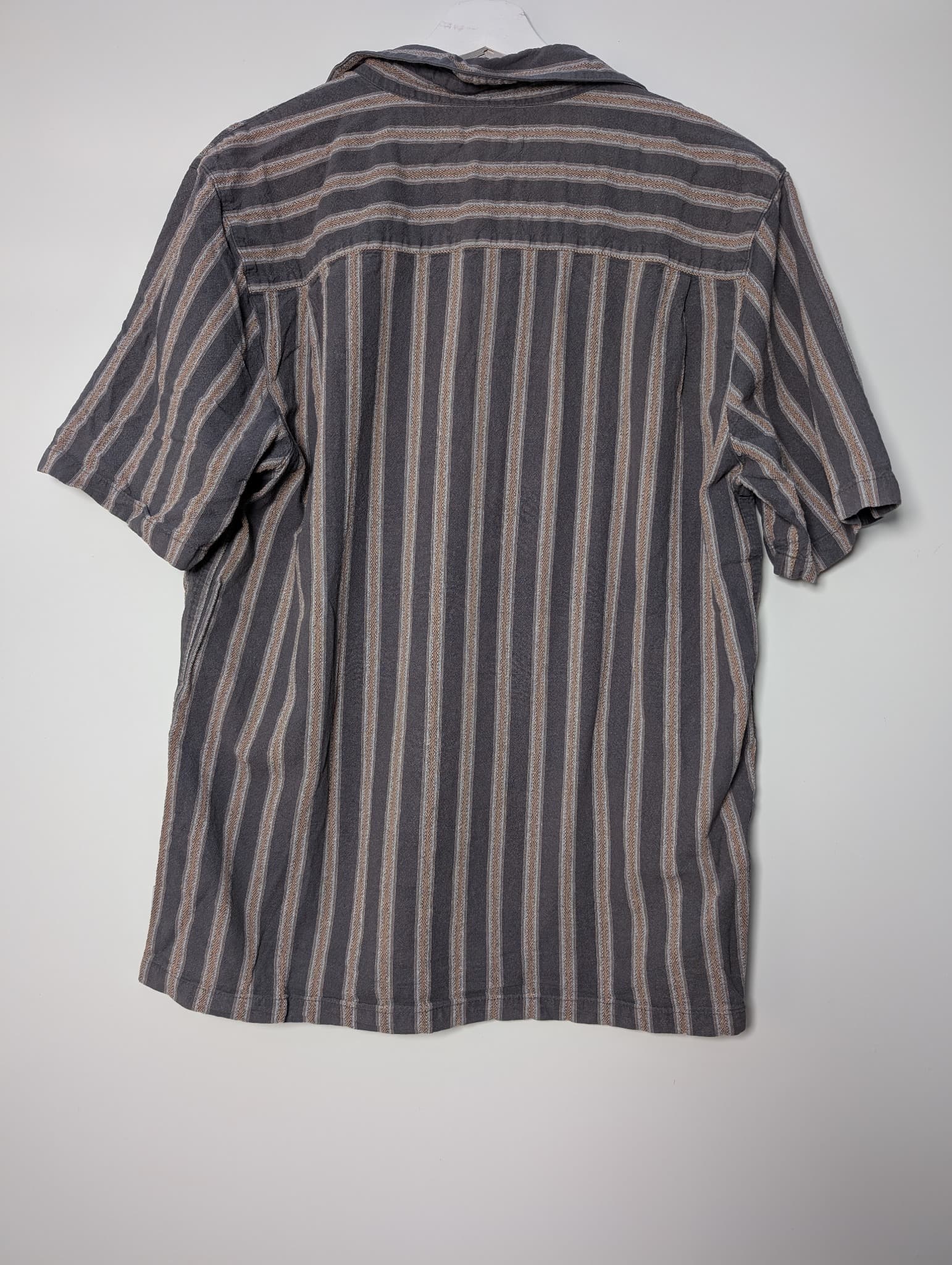 Afends Short Sleeve Striped Button-Up Shirt Grey Men's L — photo 4 of 10