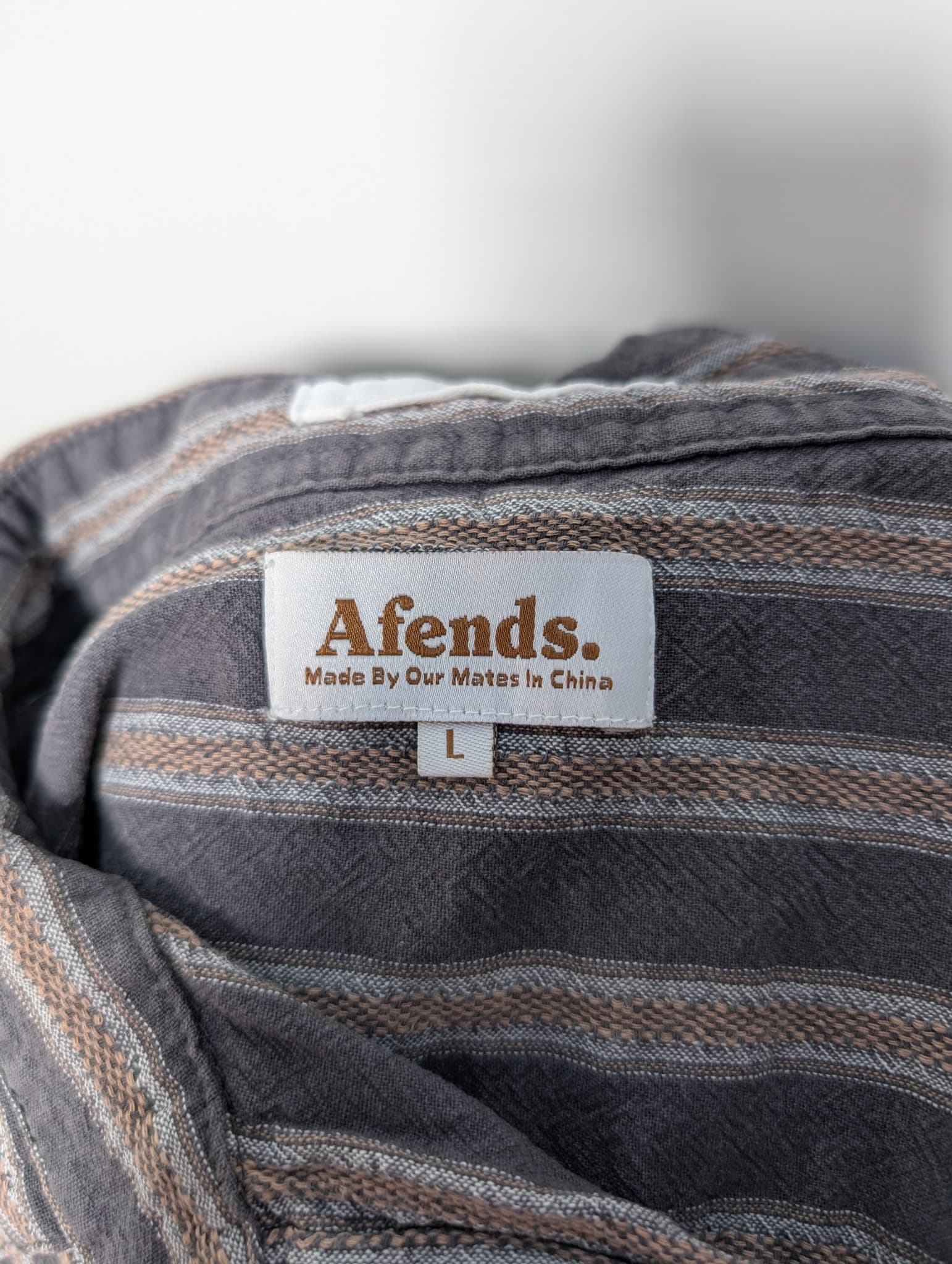 Afends Short Sleeve Striped Button-Up Shirt Grey Men's L — photo 5 of 10