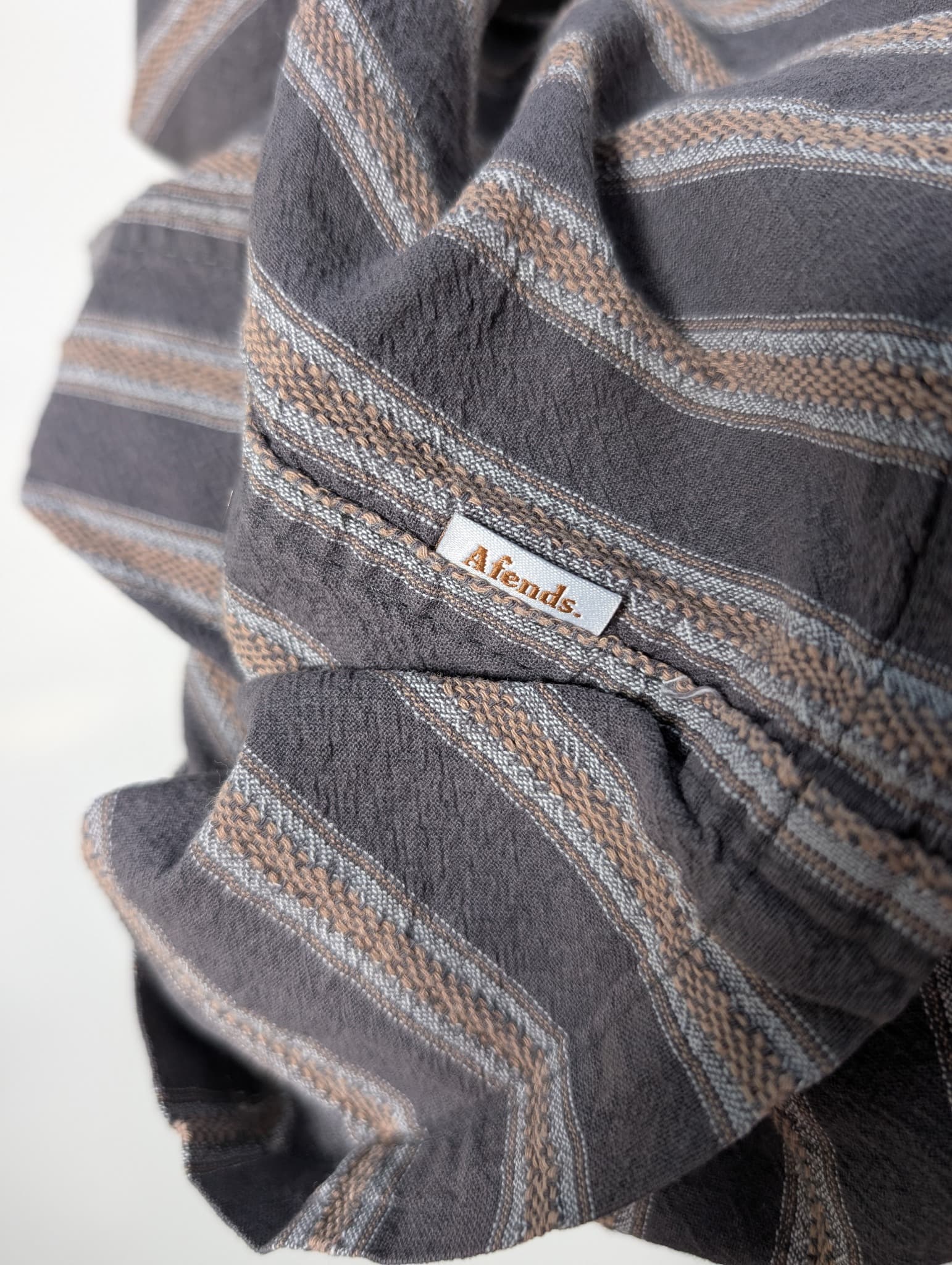 Afends Short Sleeve Striped Button-Up Shirt Grey Men's L — photo 6 of 10