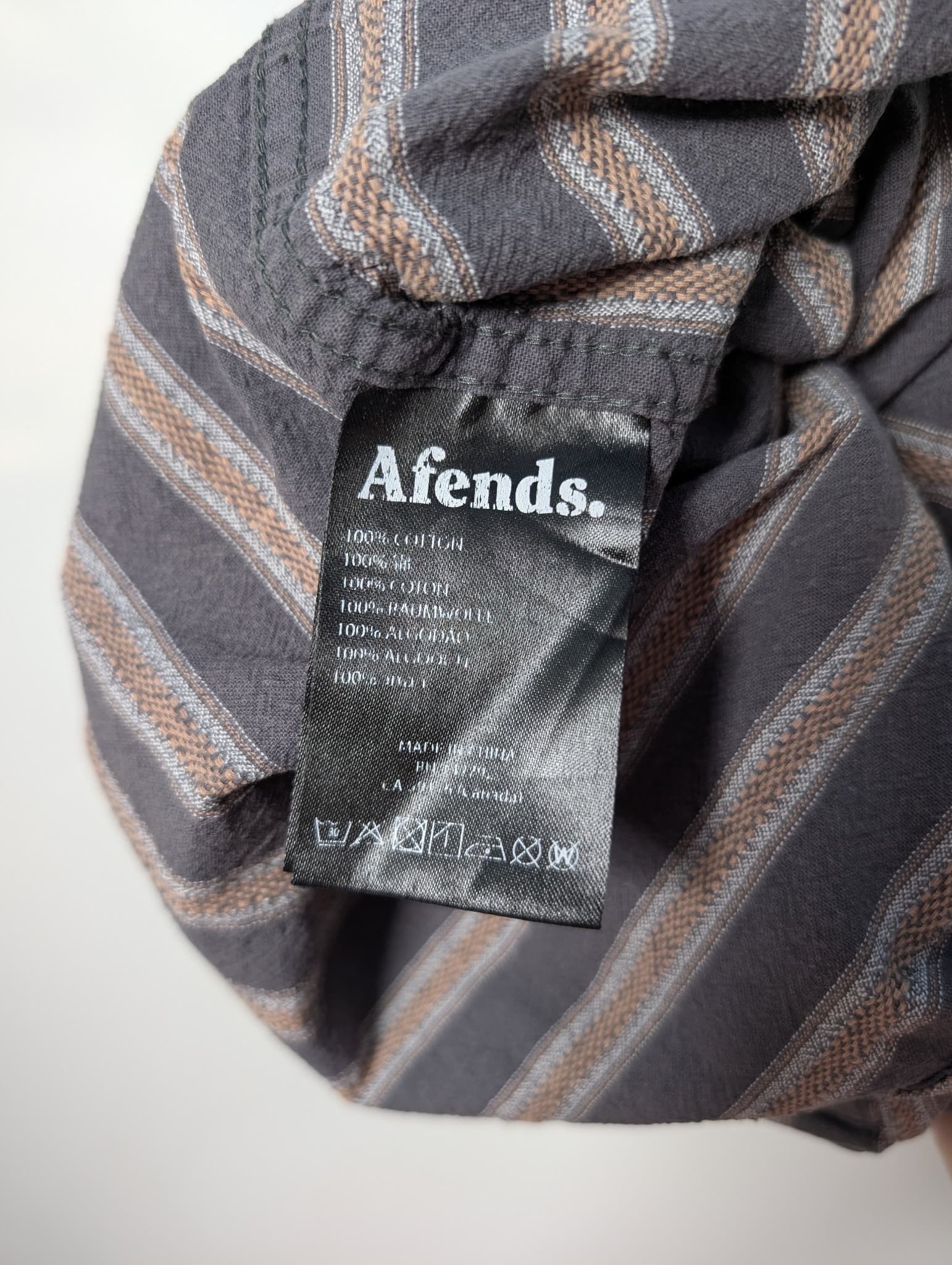 Afends Short Sleeve Striped Button-Up Shirt Grey Men's L — photo 7 of 10