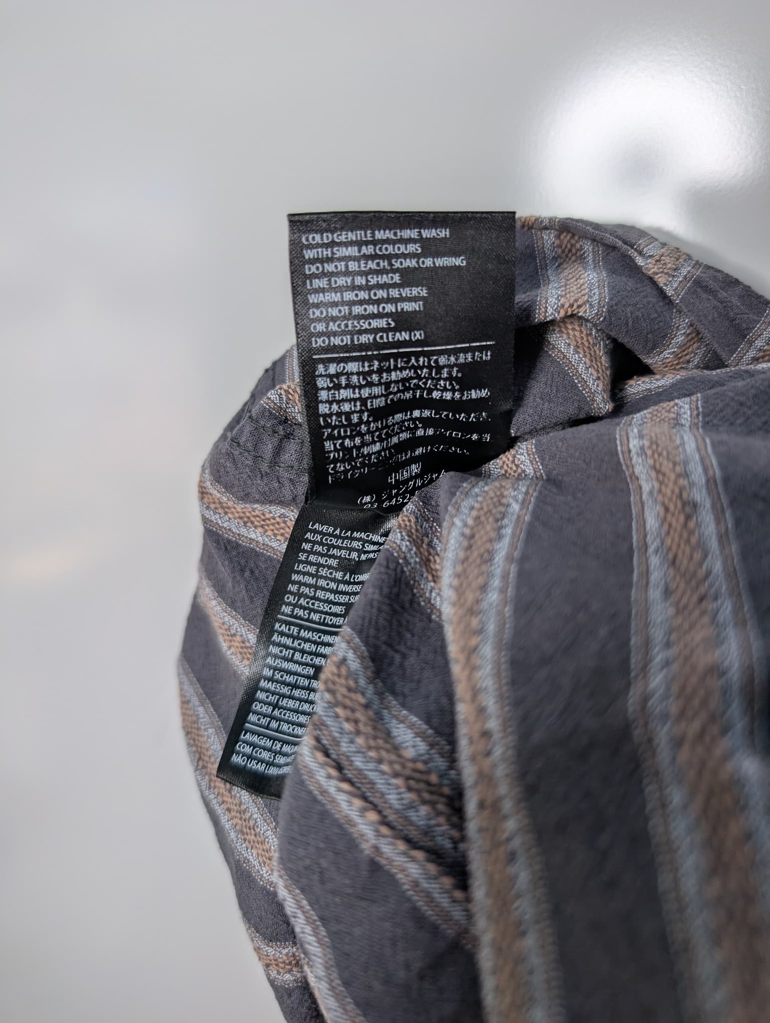 Afends Short Sleeve Striped Button-Up Shirt Grey Men's L — photo 8 of 10