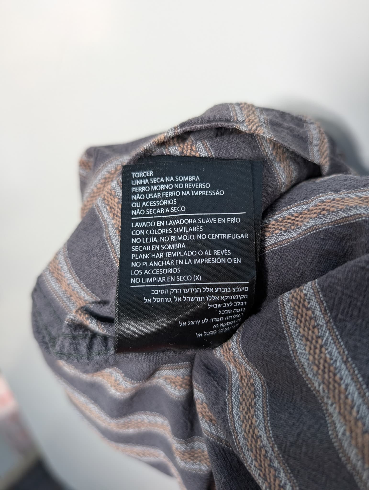 Afends Short Sleeve Striped Button-Up Shirt Grey Men's L — photo 10 of 10