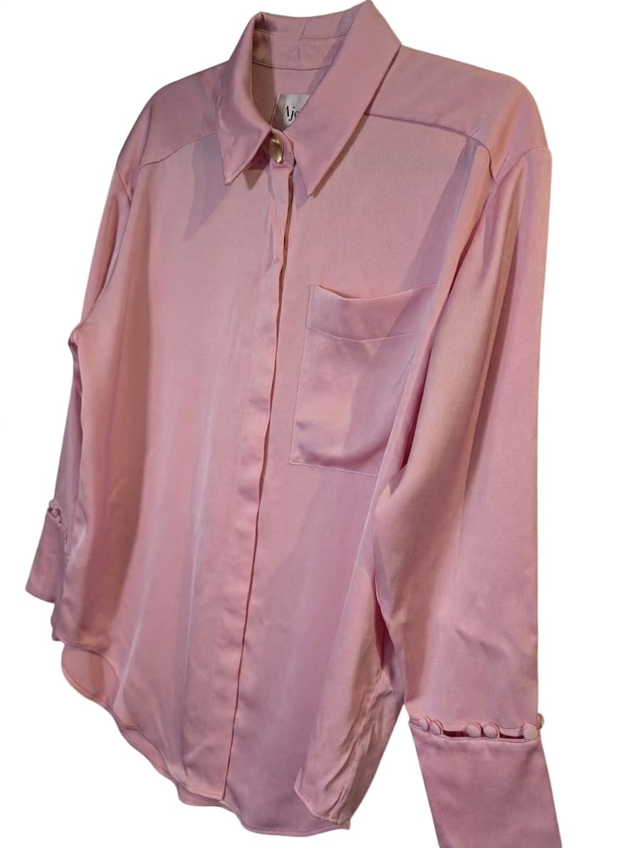 Aje Satin Button-Down Shirt Pink Size 6 — photo 1 of 6