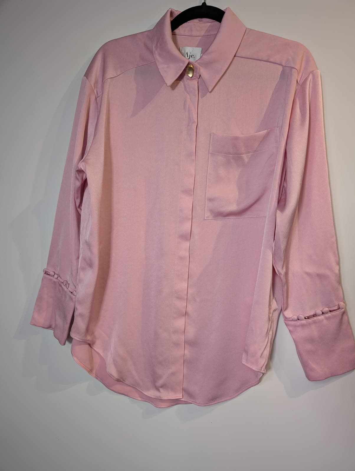 Aje Satin Button-Down Shirt Pink Size 6 — photo 2 of 6