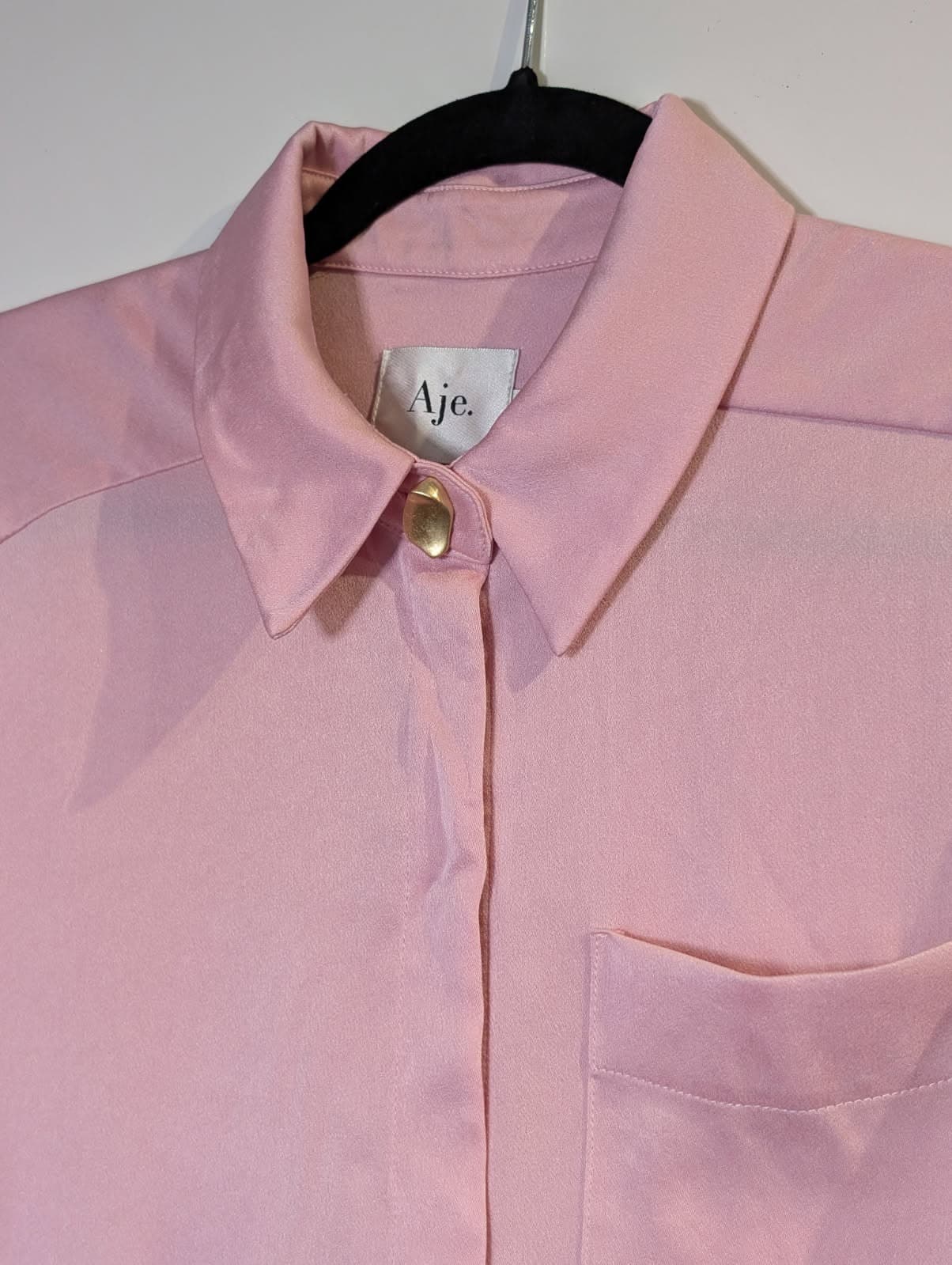 Aje Satin Button-Down Shirt Pink Size 6 — photo 4 of 6