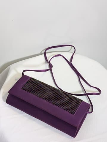 Alan Pinkus Vintage Satin Evening Clutch Purple Woven Detail — photo 4 of 4