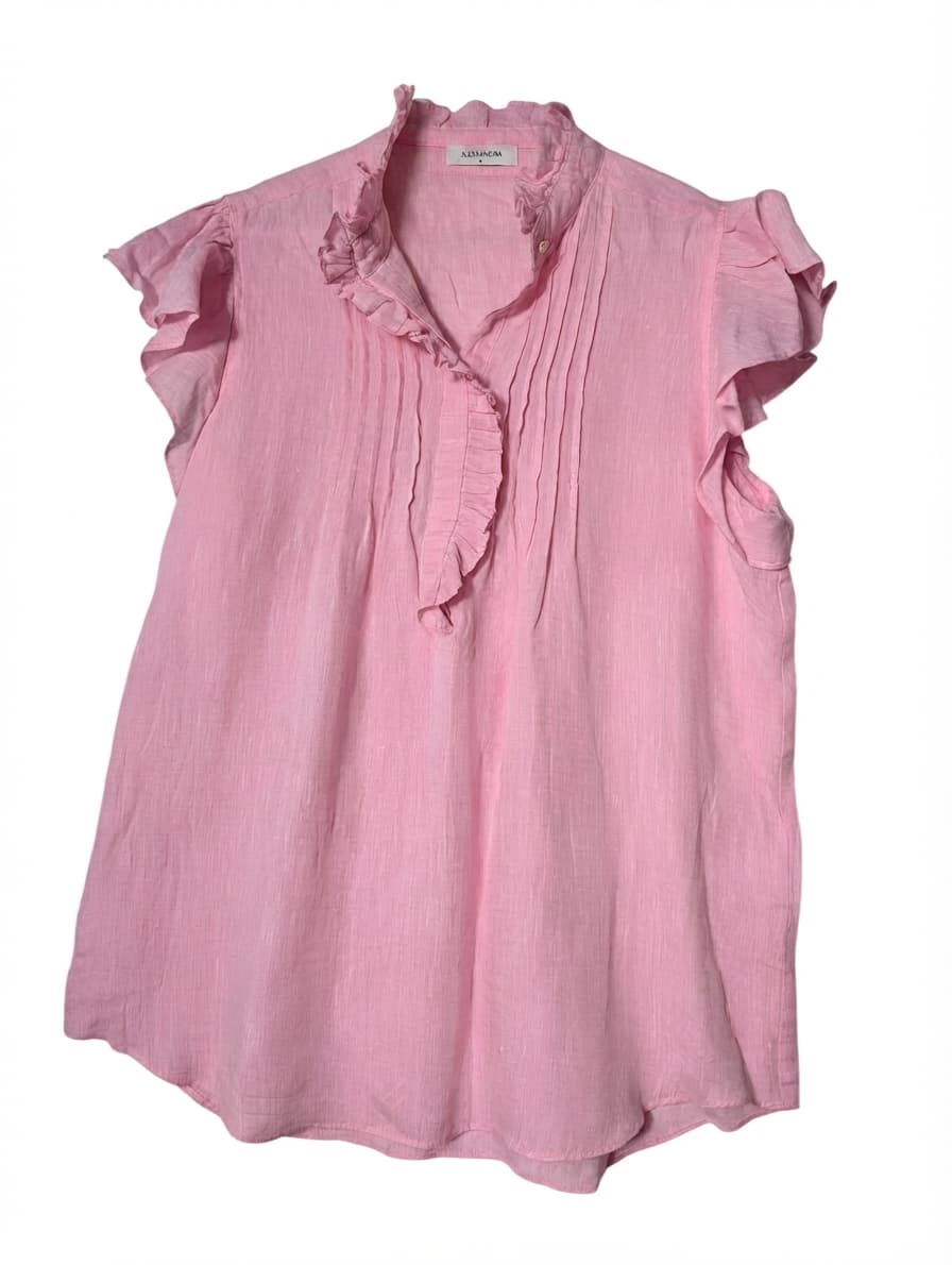 Alessandra Linen Ruffle Detail Blouse Pink Size S — photo 1 of 8