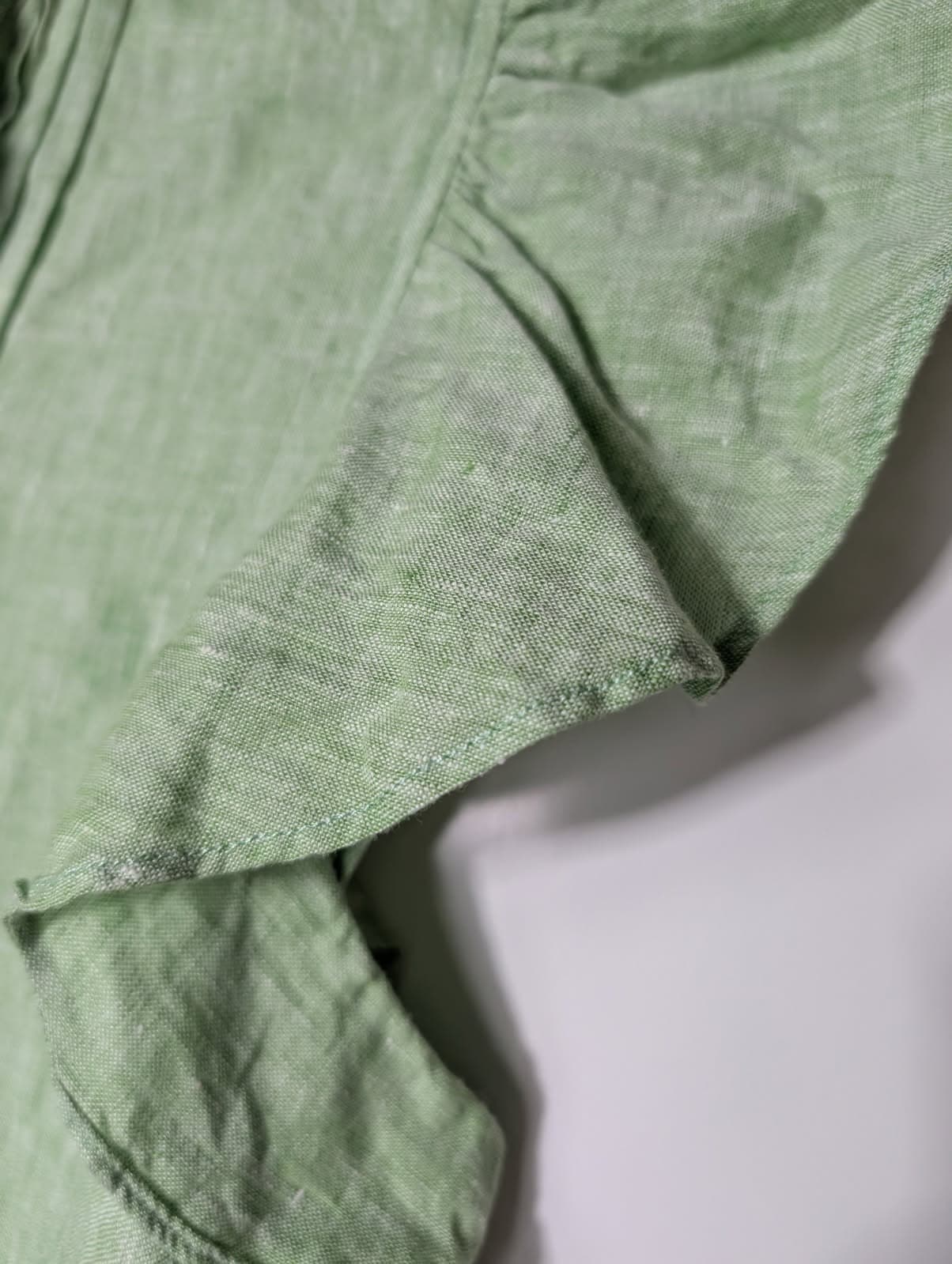 Alessandra Linen Ruffle-Front Cap-Sleeve Blouse Sage Green Size S — photo 3 of 7