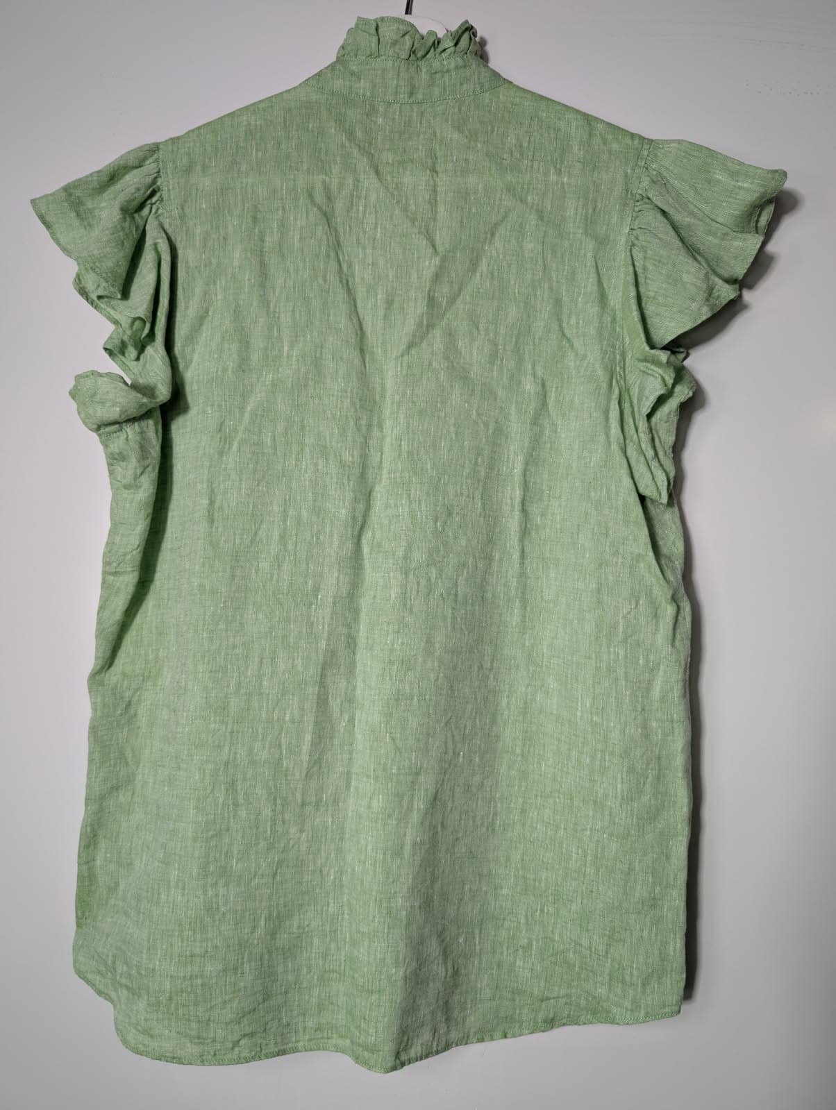 Alessandra Linen Ruffle-Front Cap-Sleeve Blouse Sage Green Size S — photo 4 of 7