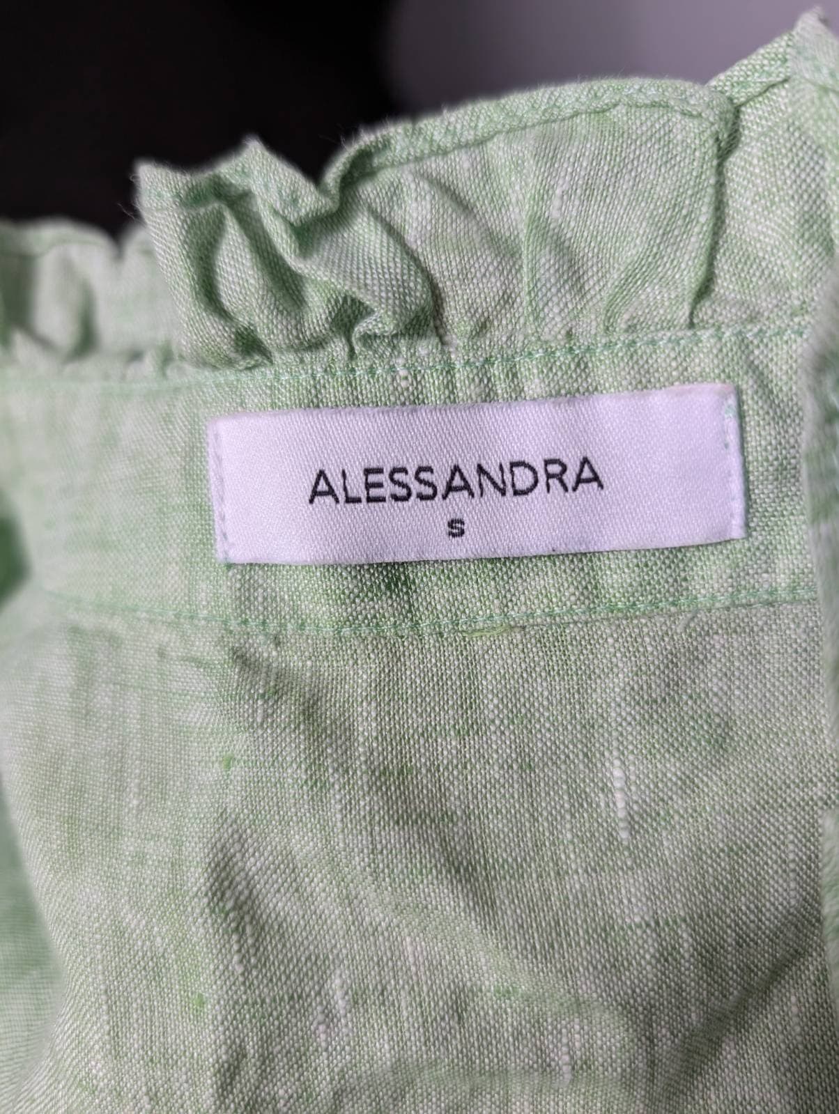 Alessandra Linen Ruffle-Front Cap-Sleeve Blouse Sage Green Size S — photo 5 of 7