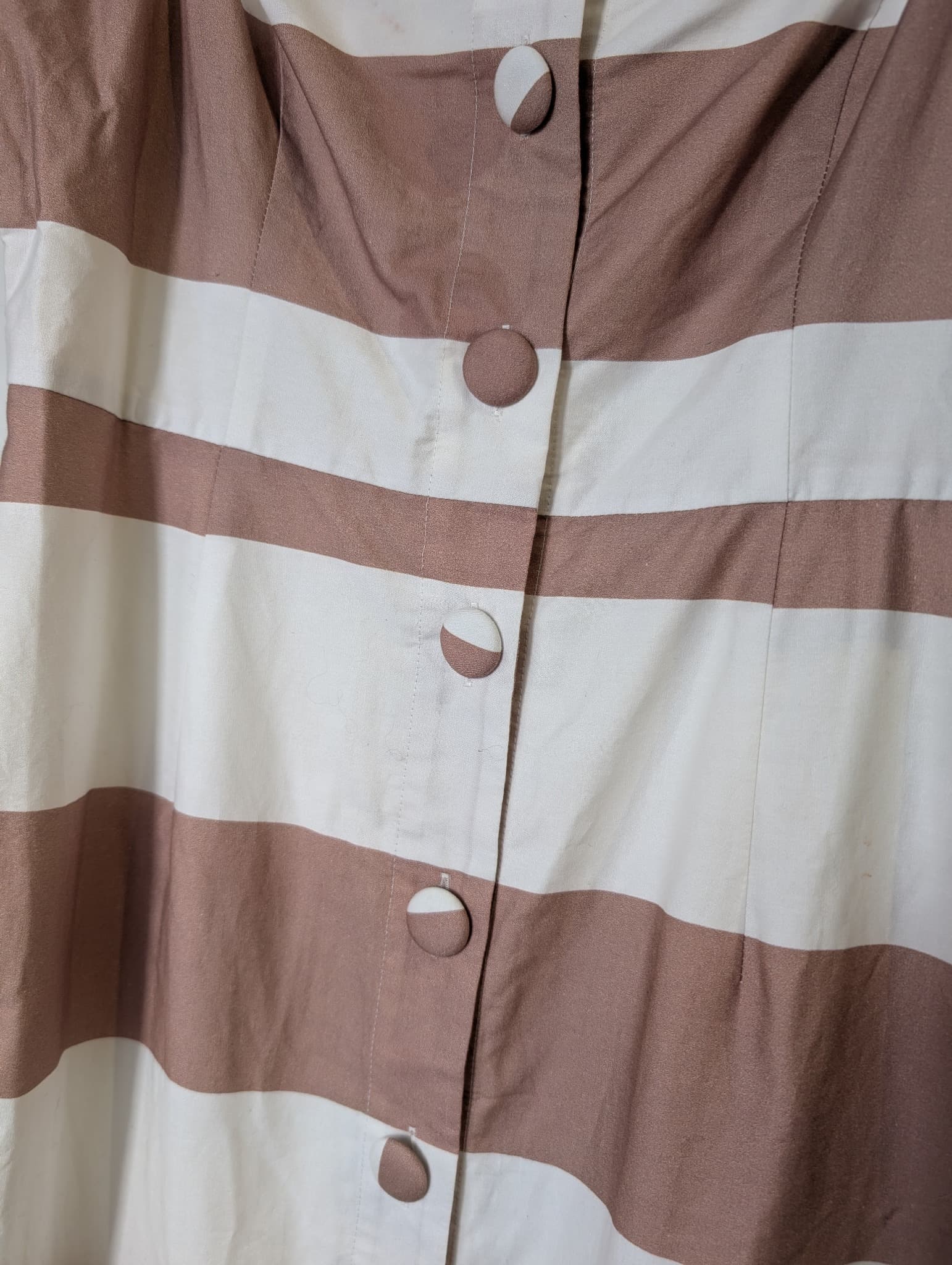 alice McCALL Striped Puff Sleeve Midi Dress White and Tan — photo 2 of 6