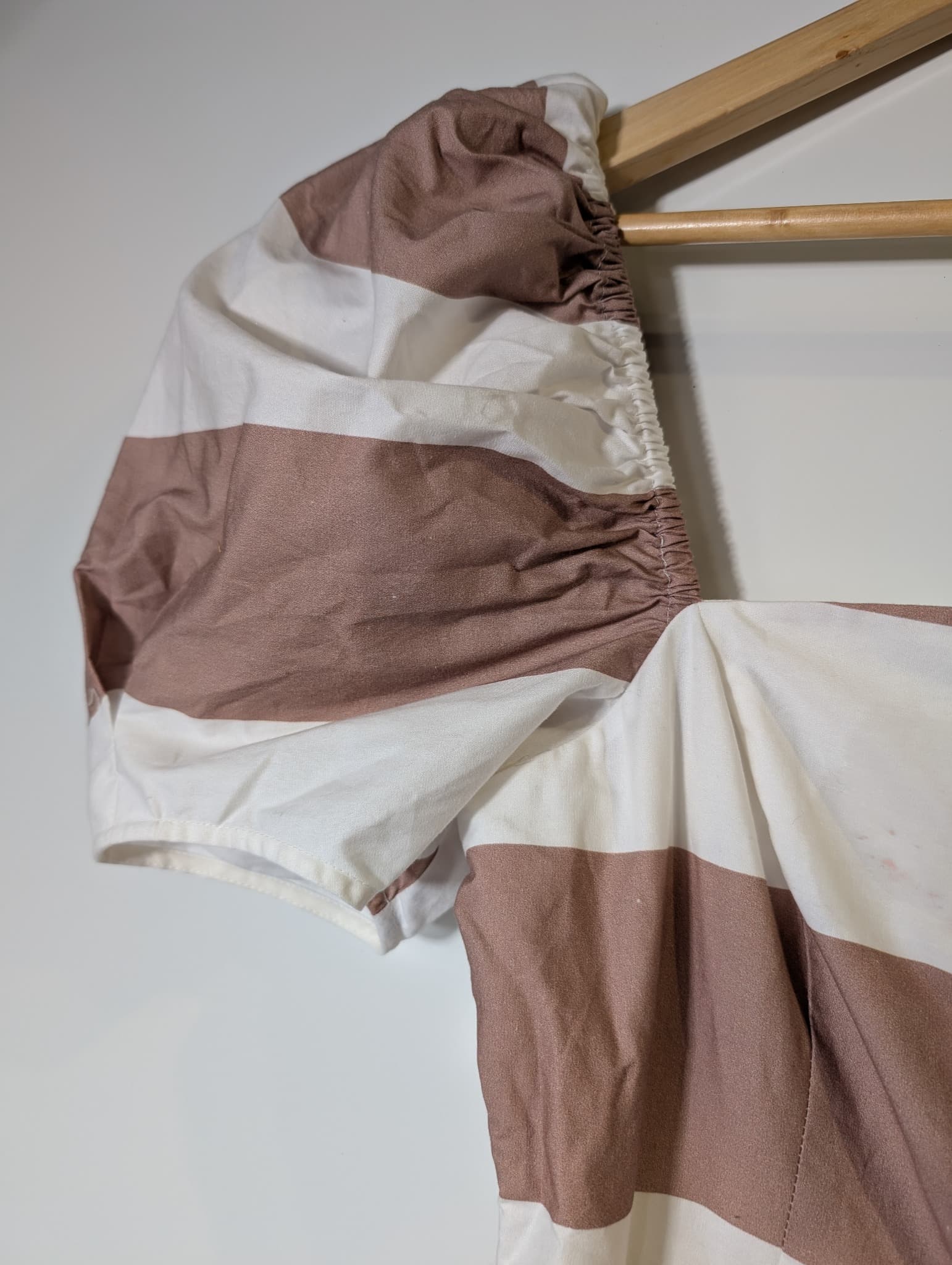 alice McCALL Striped Puff Sleeve Midi Dress White and Tan — photo 3 of 6
