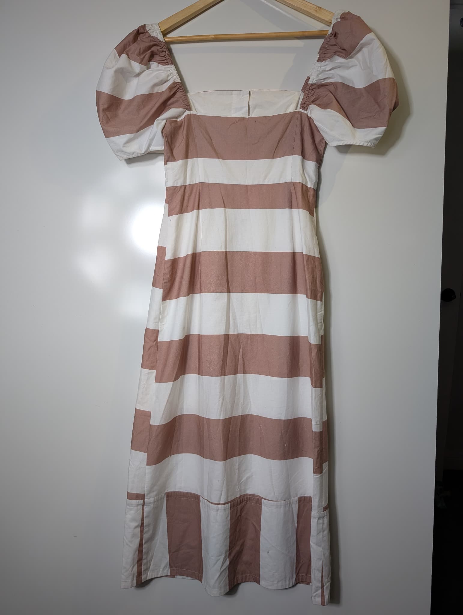 alice McCALL Striped Puff Sleeve Midi Dress White and Tan — photo 5 of 6