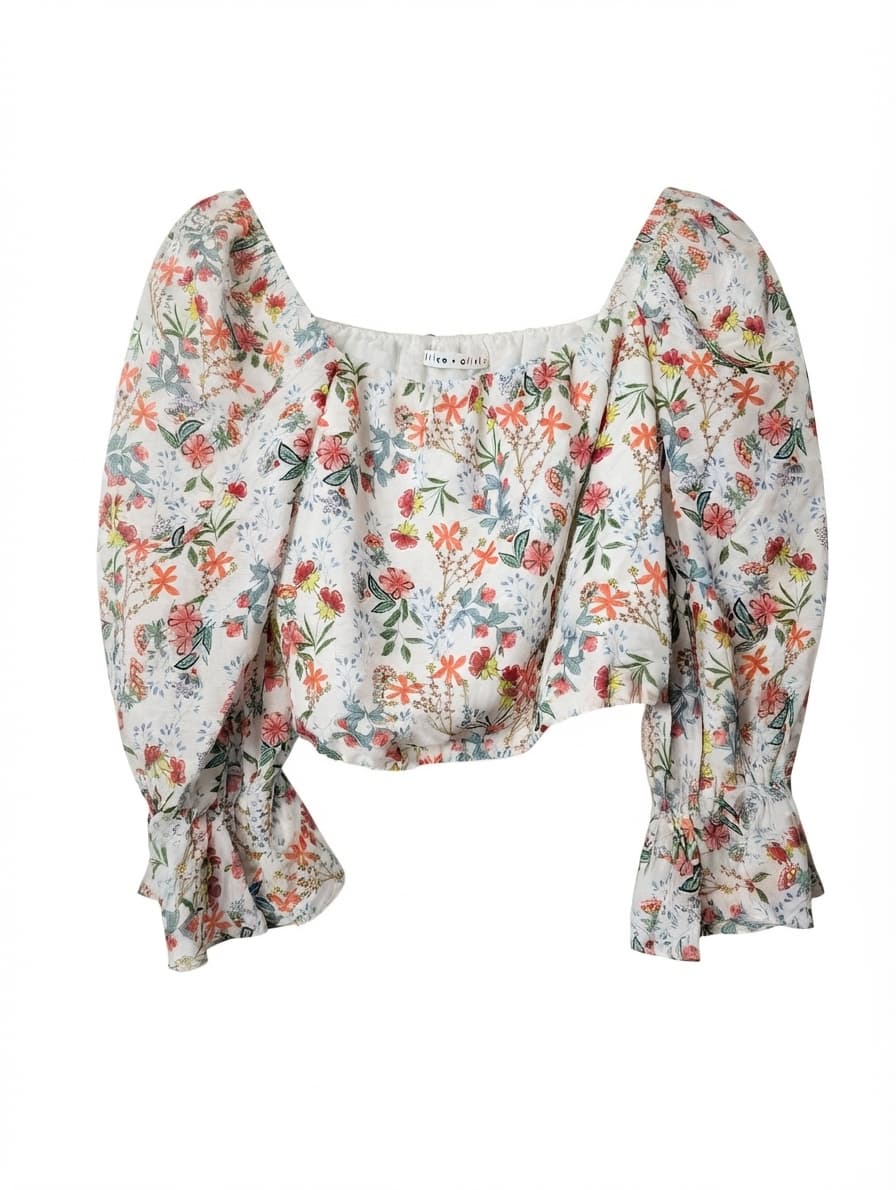 Alice + Olivia Floral Puff Sleeve Crop Top Size M — photo 1 of 7