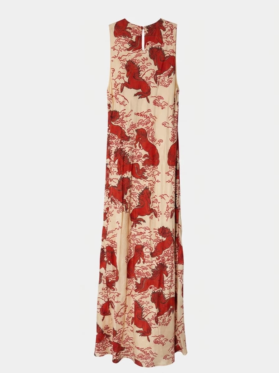 Alix of Bohemia Silk Horse Print Maxi Dress Cream Red Size S — photo 1 of 4