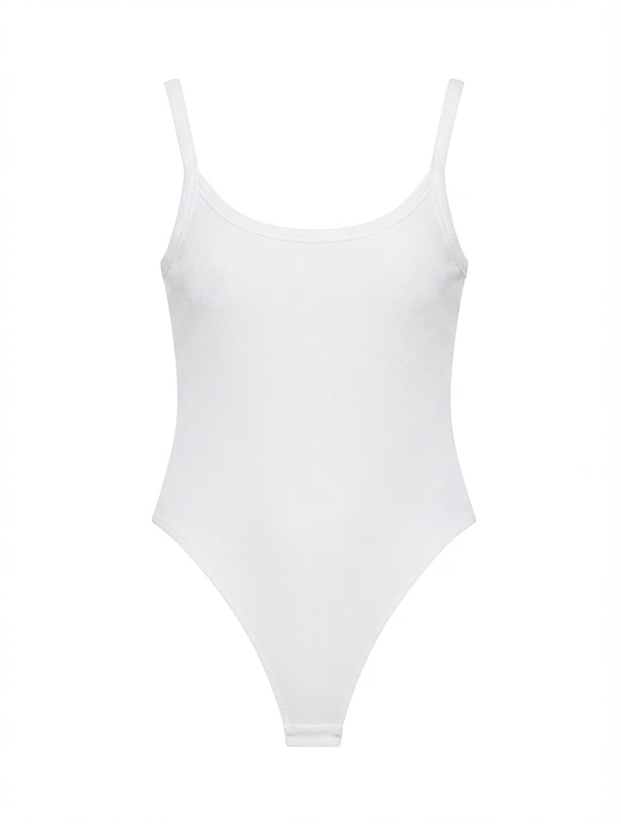 All Things Golden Ribbed Scoop Neck Bodysuit White Size S — photo 1 of 9