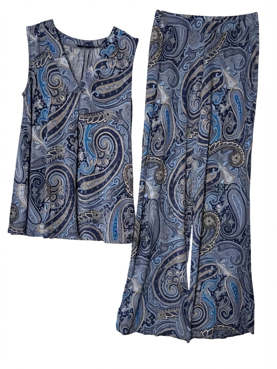 Alpha Studio Paisley Sleeveless Top and Wide Leg Pants Set Blue IT 44 — photo 1 of 9