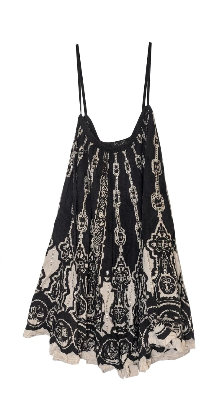 Anitsa Paris Vintage Tribal Print Maxi Skirt - Black & White Boho — photo 1 of 3