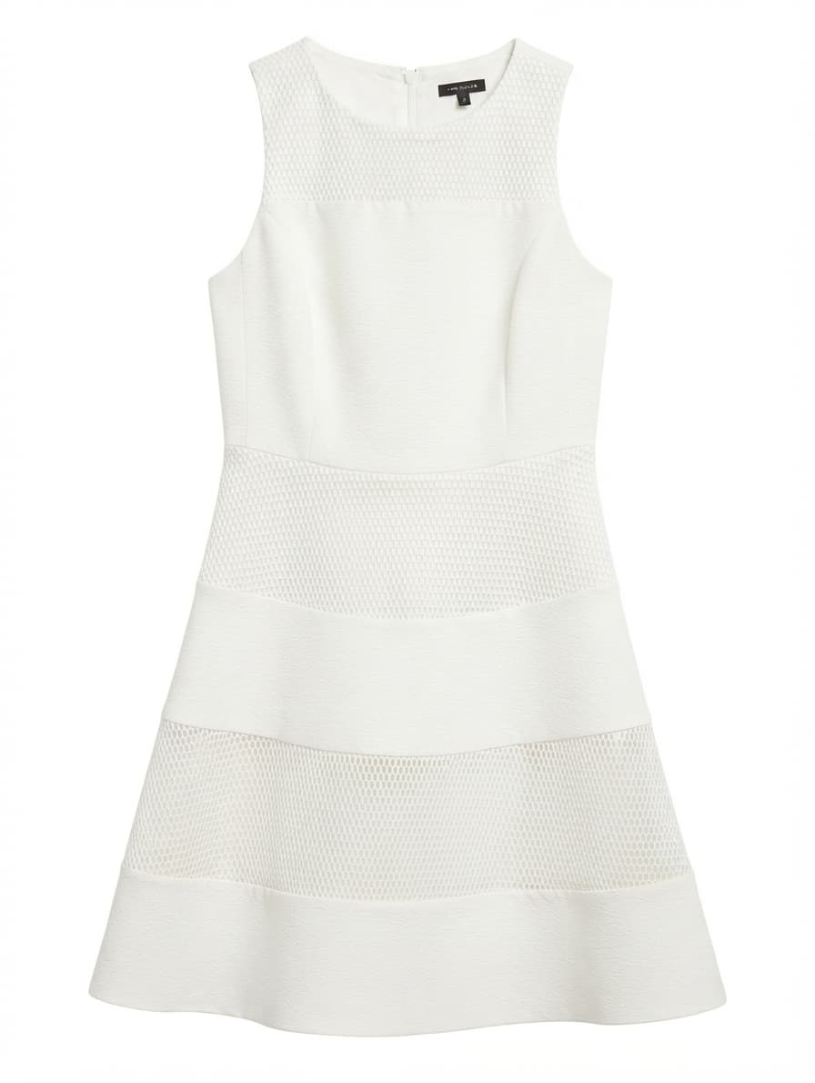 Ann Taylor Fit and Flare Dress White Sleeveless Textured Mesh Panel Size 6 — photo 1 of 7