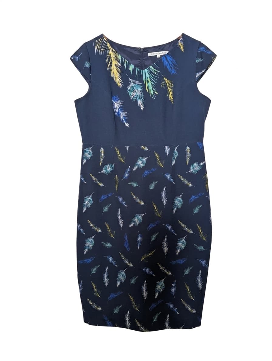 Anthea Crawford Navy Blue Feather Print Sheath Dress - Size 18 — photo 1 of 7