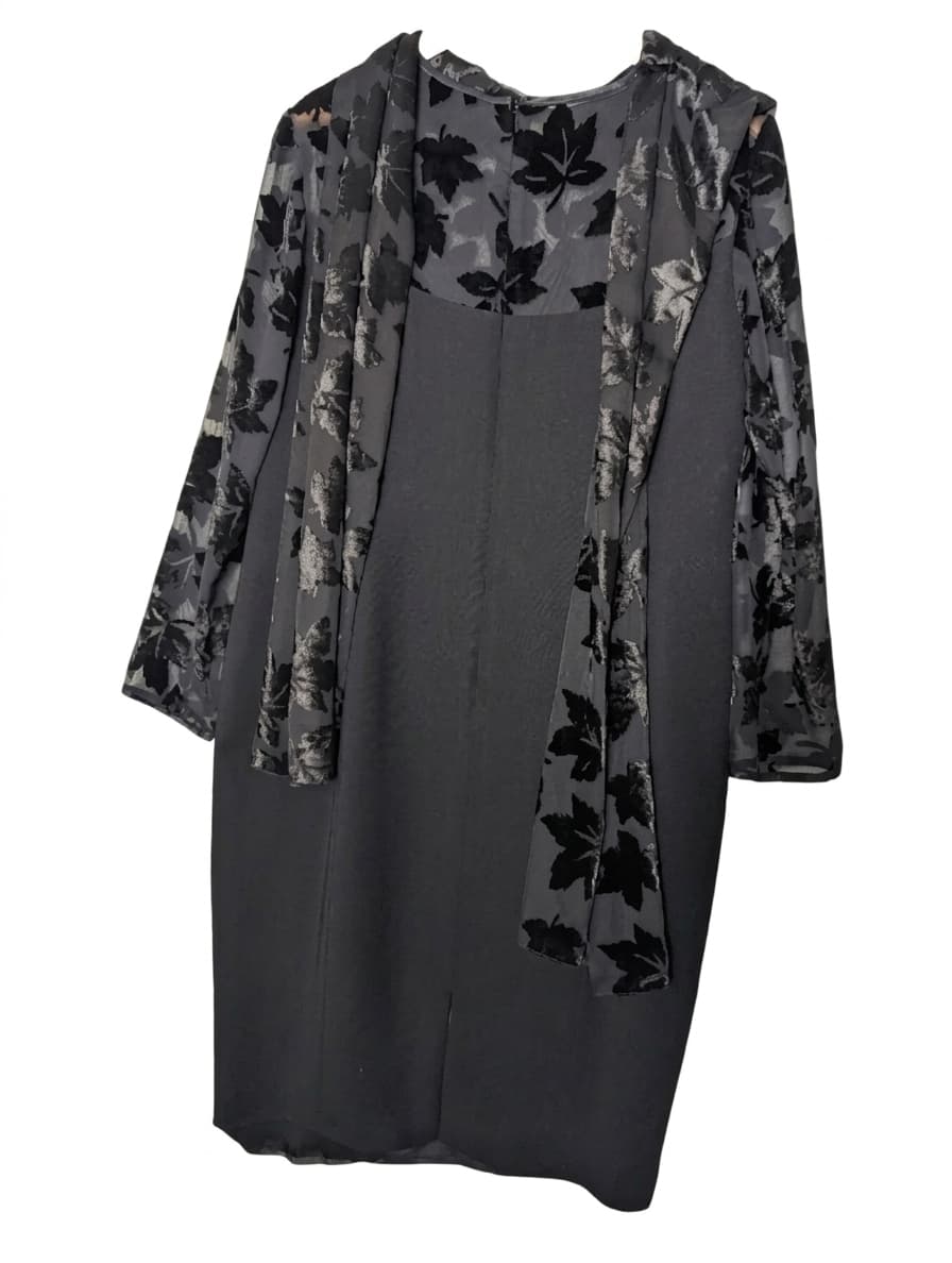 Anthea Crawford Sheath Dress - Black Velvet Leaf Overlay Size 16 — photo 1 of 7