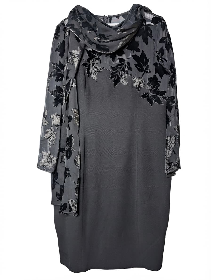 Anthea Crawford Vintage Grey Sheer Overlay Dress with Scarf Size 16 — photo 1 of 7
