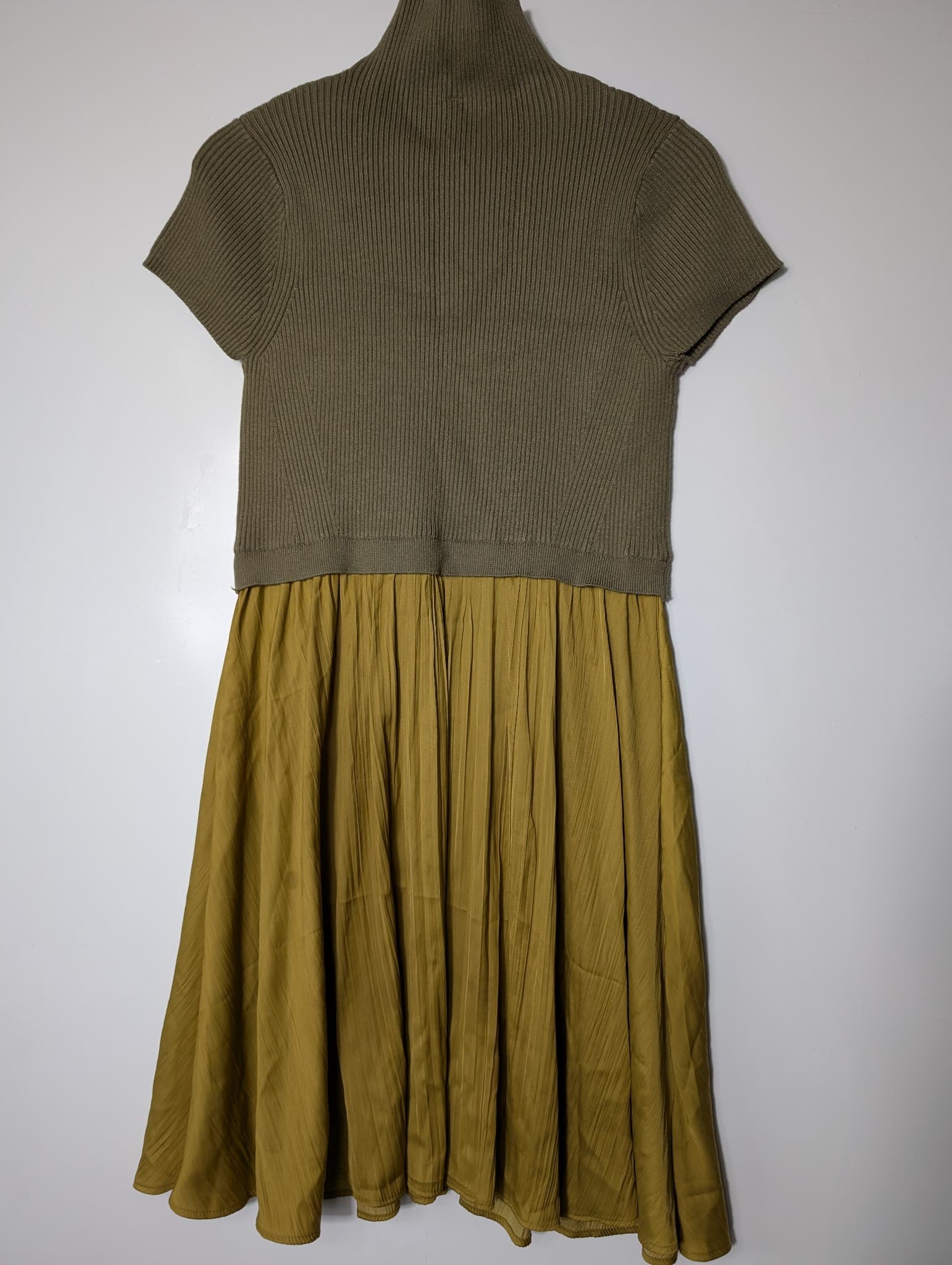 Anthropologie Ribbed Knit Mock Neck Combo Dress Olive and Mustard Women's Size L — photo 4 of 9