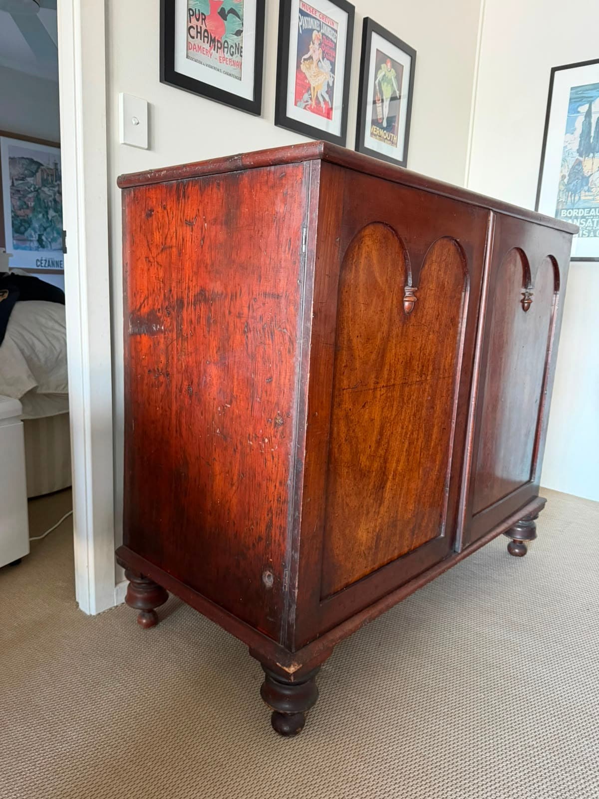 Antique Cedar Two-Door Sideboard Cabinet Arched Panel Colonial Timber — photo 2 of 9