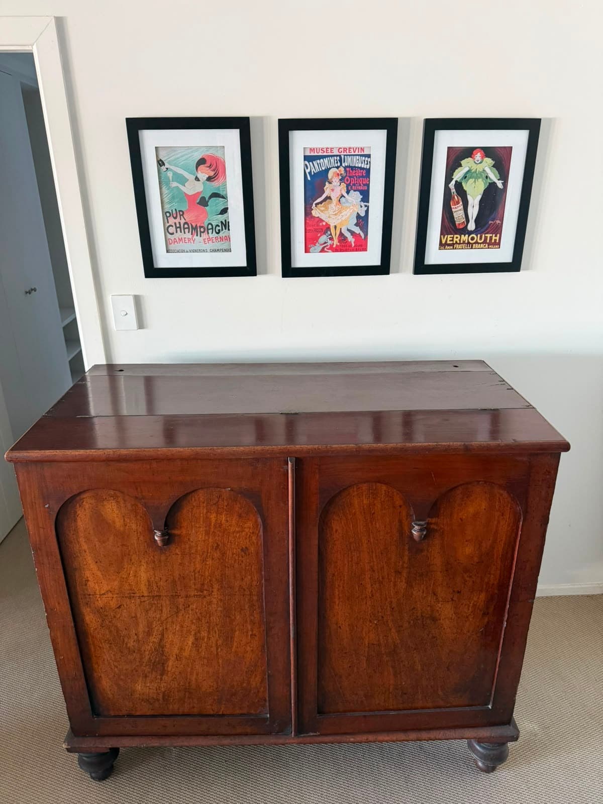 Antique Cedar Two-Door Sideboard Cabinet Arched Panel Colonial Timber — photo 3 of 9