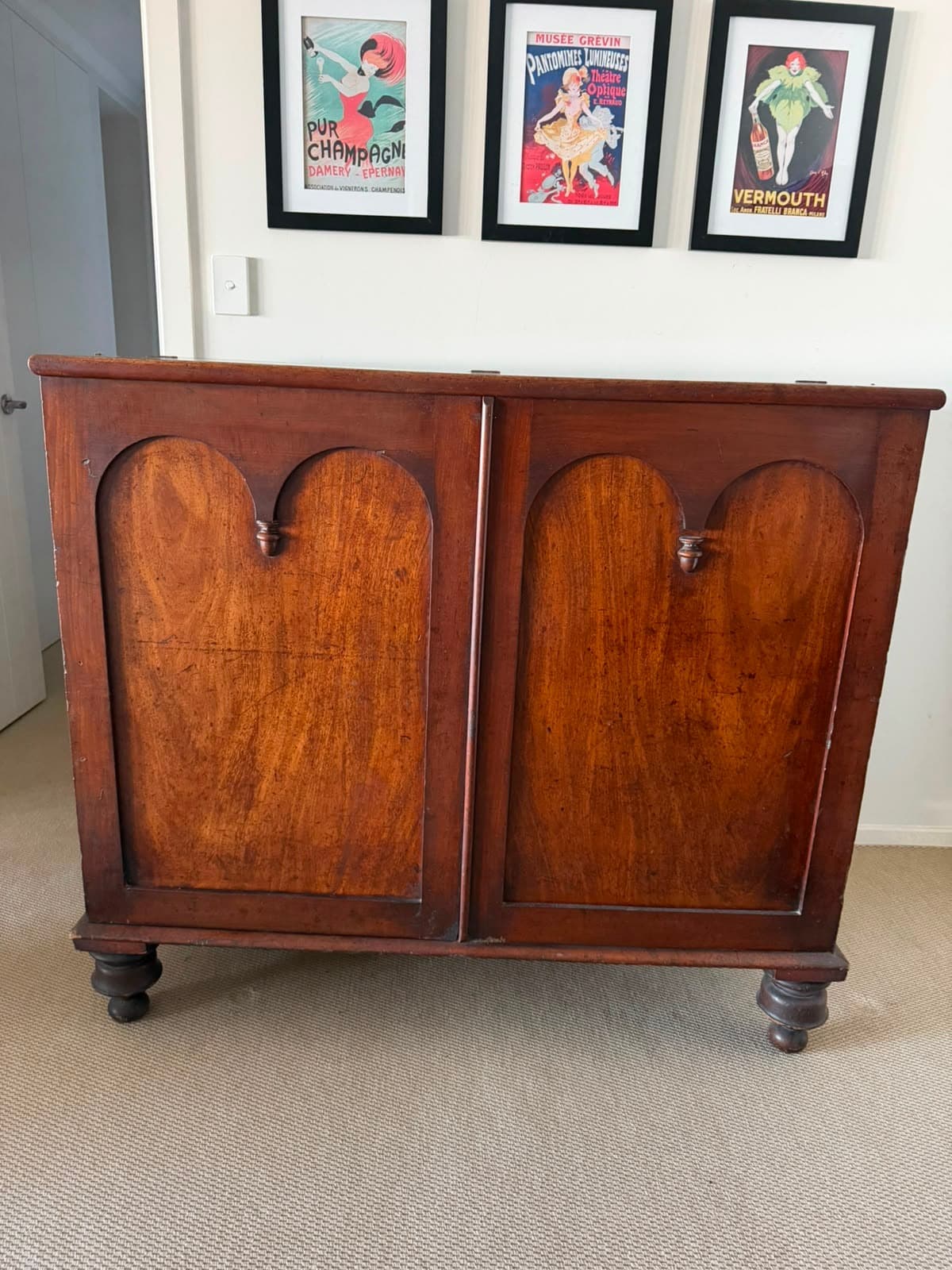 Antique Cedar Two-Door Sideboard Cabinet Arched Panel Colonial Timber — photo 4 of 9